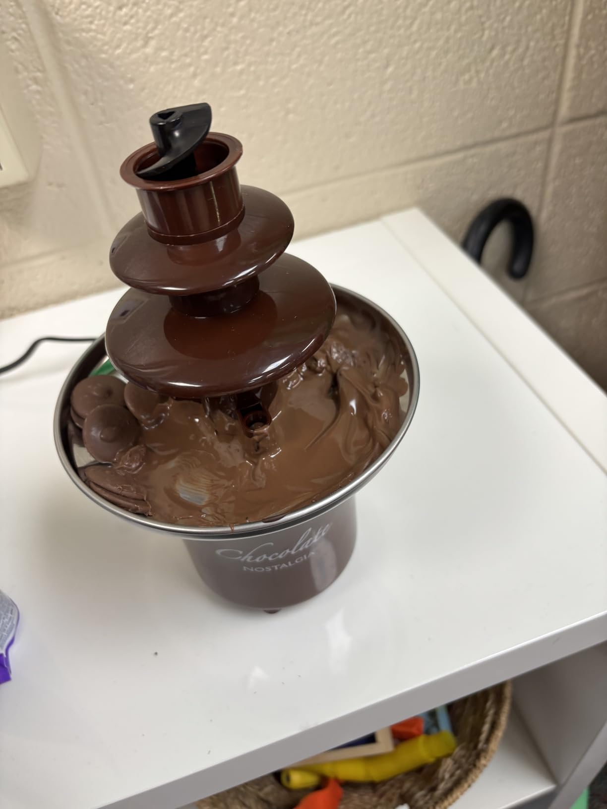 Nostalgia 3 Tier Electric Chocolate Fondue Fountain Machine for Parties - Melts Cheese, Queso, Candy, and Liqueur - Dip Strawberries, Apple Wedges, Vegetables, and More - 8-Ounce - Brown customer photo 2