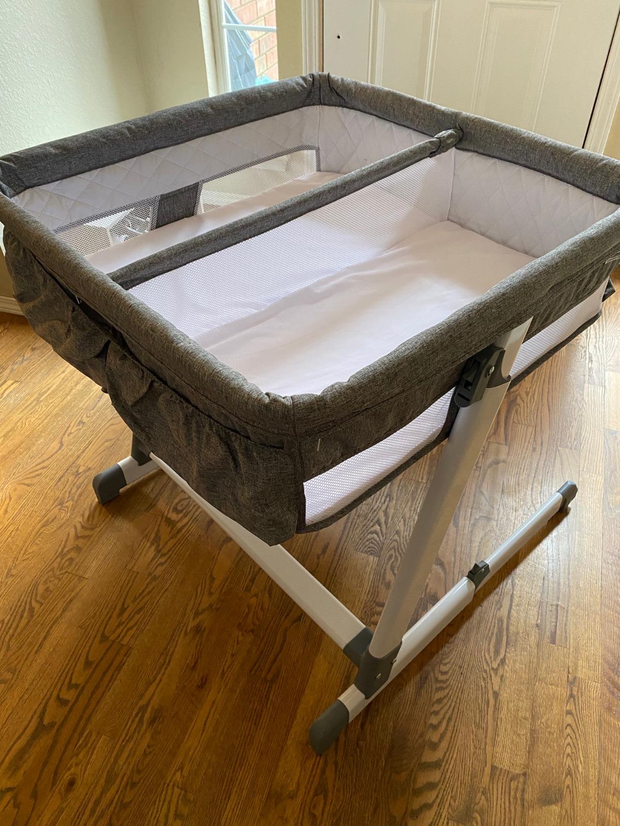 Simmons Kids By The Bed City Sleeper Bassinet for Twins - Adjustable Height Portable Crib with Wheels & Airflow Mesh, Grey Tweed customer photo 2
