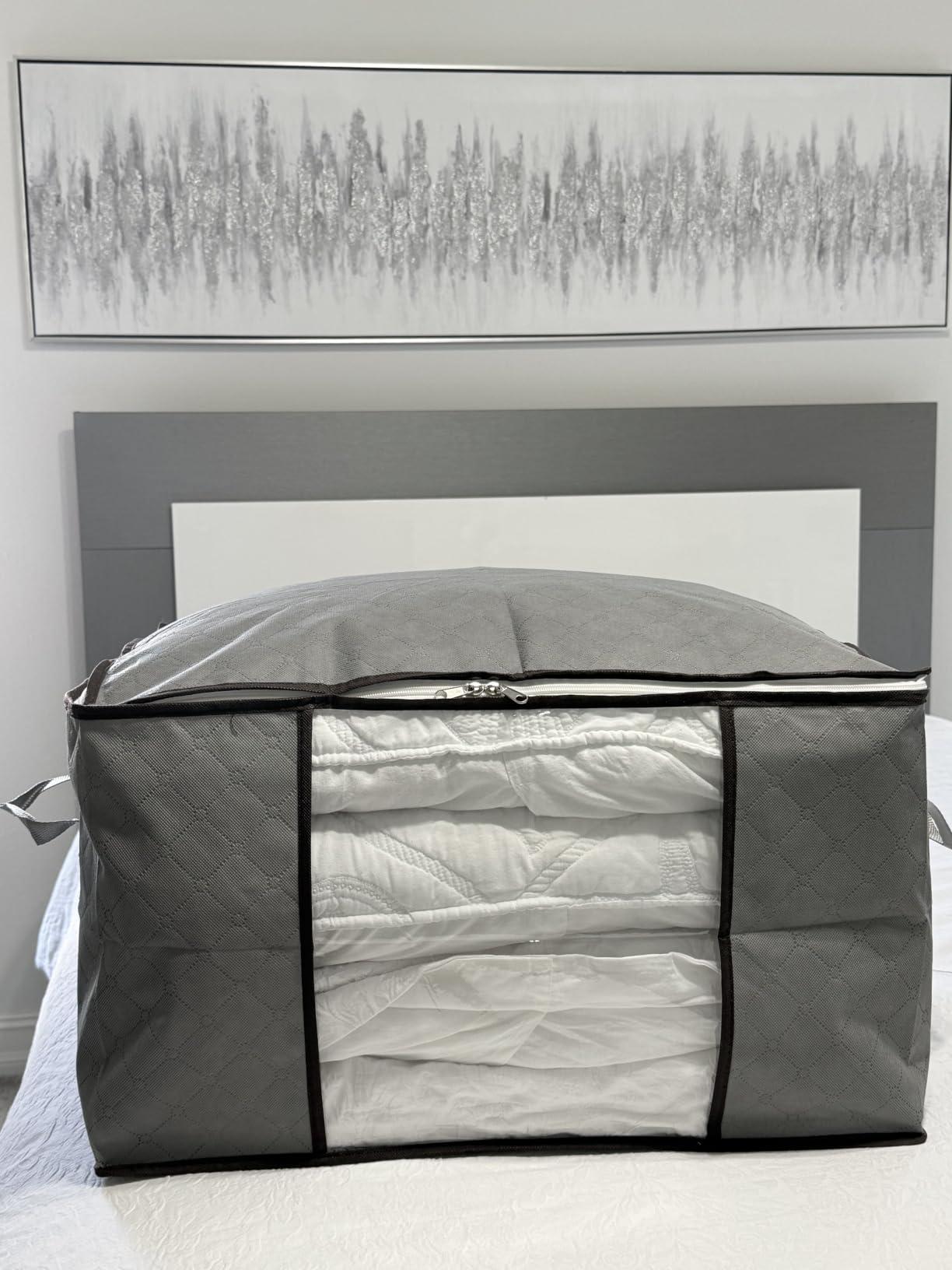 90L Large Storage Bags, 6 Pack Clothes Storage Bins Closet Organizers | Foldable Storage Containers, with Reinforced Handle, for Clothing, Blanket, Comforters, Bed Sheets, Pillows and Toys, Gray customer photo 2