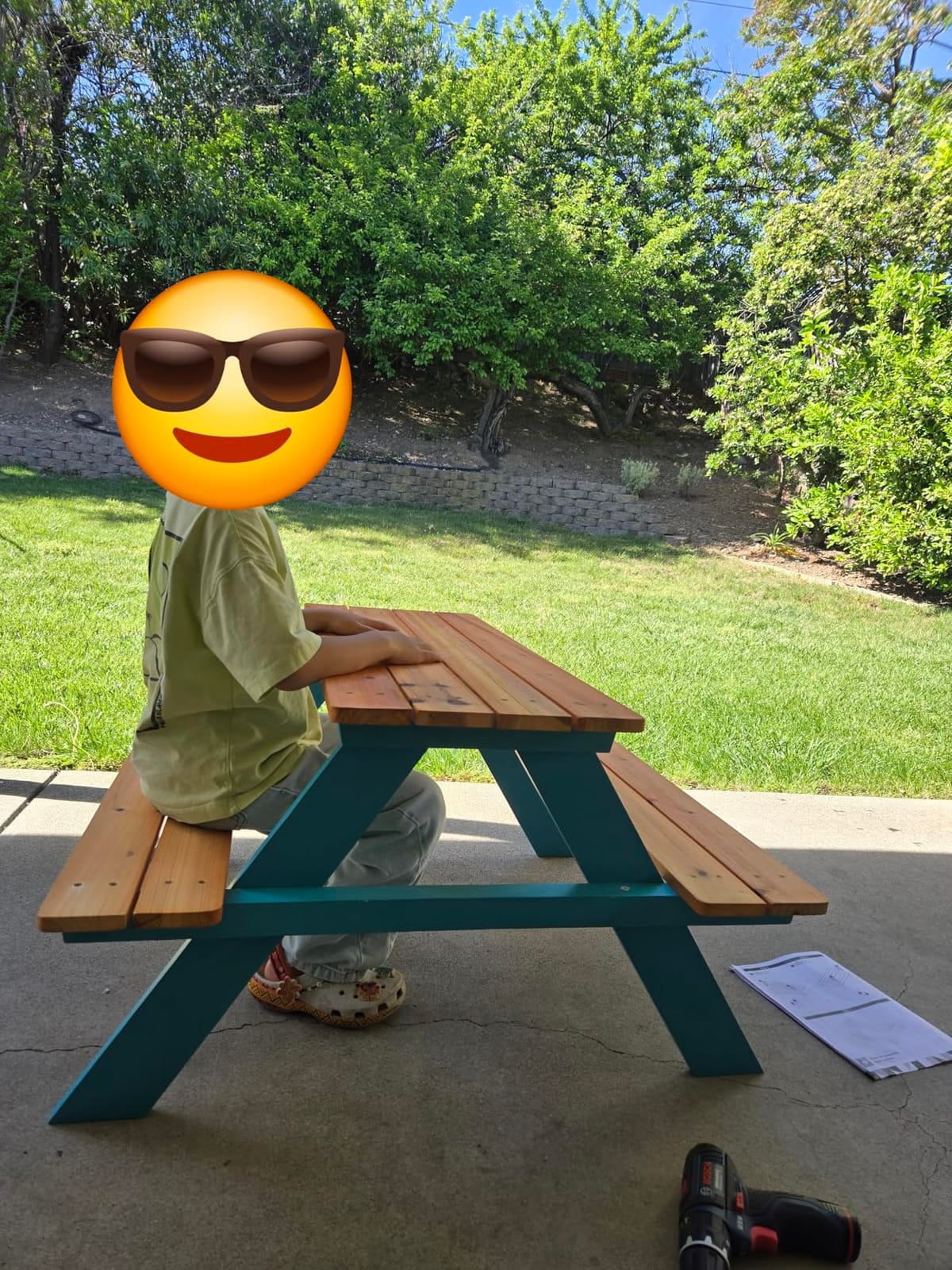 Teamson Kids - Wooden Outdoor Child Children Kids Picnic Table & Chair Bench Set - Brown/Aqua customer photo 1