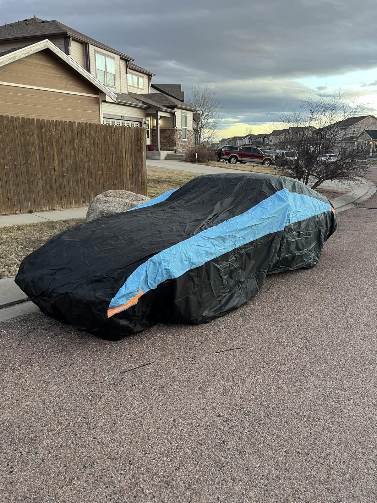 MORNYRAY Waterproof Car Cover All Weather Snowproof UV Protection Windproof Outdoor Full Car Cover, Universal Fit for Sedan (194-206 inch, Blue) customer photo 1