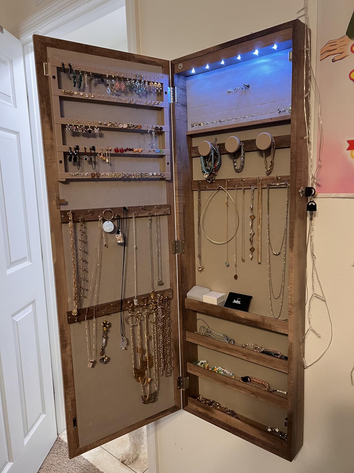Nicetree 6 LEDs Mirror Jewelry Cabinet, Wall/Door Mounted,Rustic Brown customer photo 2