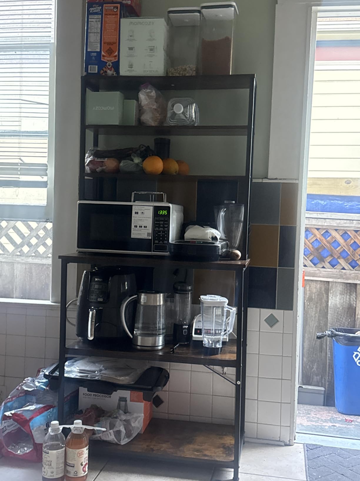 VASAGLE Coffee Bar, 31.5 Inches 6-Tier Baker's Rack with 6 Hooks | Modern Basic Microwave Stand, 31.5 x 15.7 x 65.7 Inches, Rustic Brown and Ink Black, BARNET Collection UKKS019B01 customer photo 2