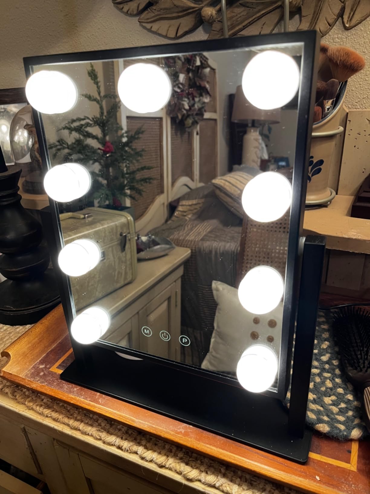 BWLLNI Lighted Makeup Mirror, White Vanity Mirror with Lights,9 LED Bulbs | Hollywood Mirror Touch Control Design 3 Colors Dimable LED Bulbs, Detachable 10X Magnification, 360°Rotation,12