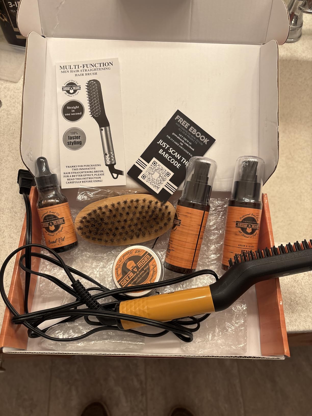 Beard Straightener Grooming Kit for Men, Beard Growth Kit, Wash, Brush & Comb, Unscented Growth Oil, All Natural Sandalwood Balm, Conditioner, Razor & Scissors, Great Gift Idea for Men's (Bamboo) customer photo 2