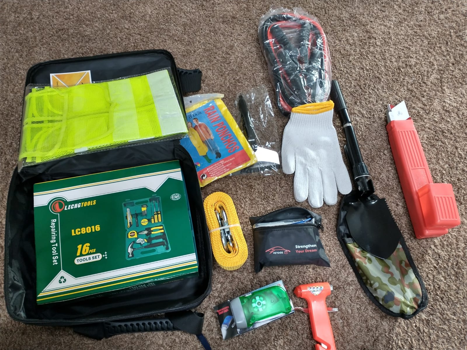 Car Roadside Emergency Kit, Auto Vehicle Safety Kits, with Jumper Cables | with Car Repair Tool Set, Folding Survival Shovel - Truck Road Side Trip Essentials, Automotive Assistance Kit for Men Women customer photo 1