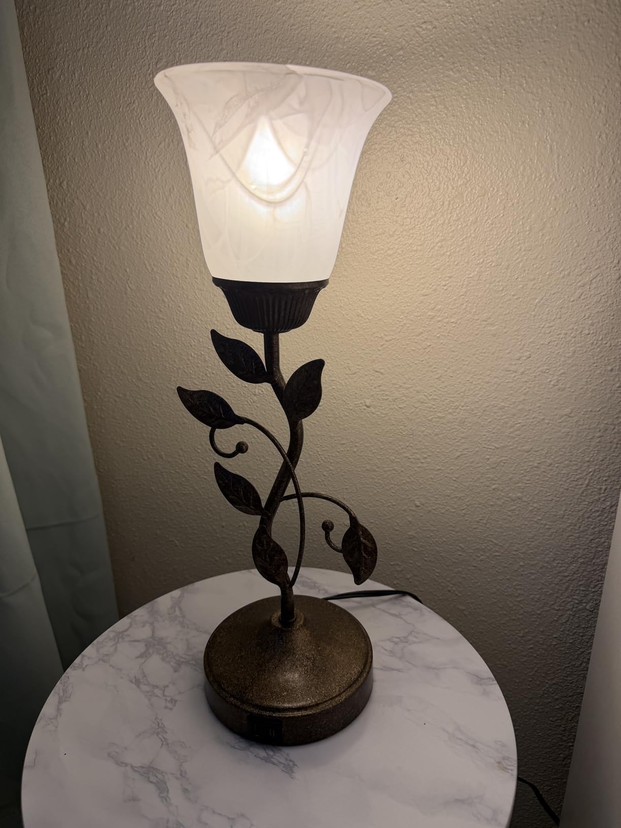 Touch Control Leaf Vintage Table Lamp with 3-Way Dimmable 2 USB C+A Ports | Bedside Nightstand Lamps, Amber Glass Shade Rural Leaf Lamp for Living Room Bedroom Dresser Home Decor, LED Bulb Included customer photo 2