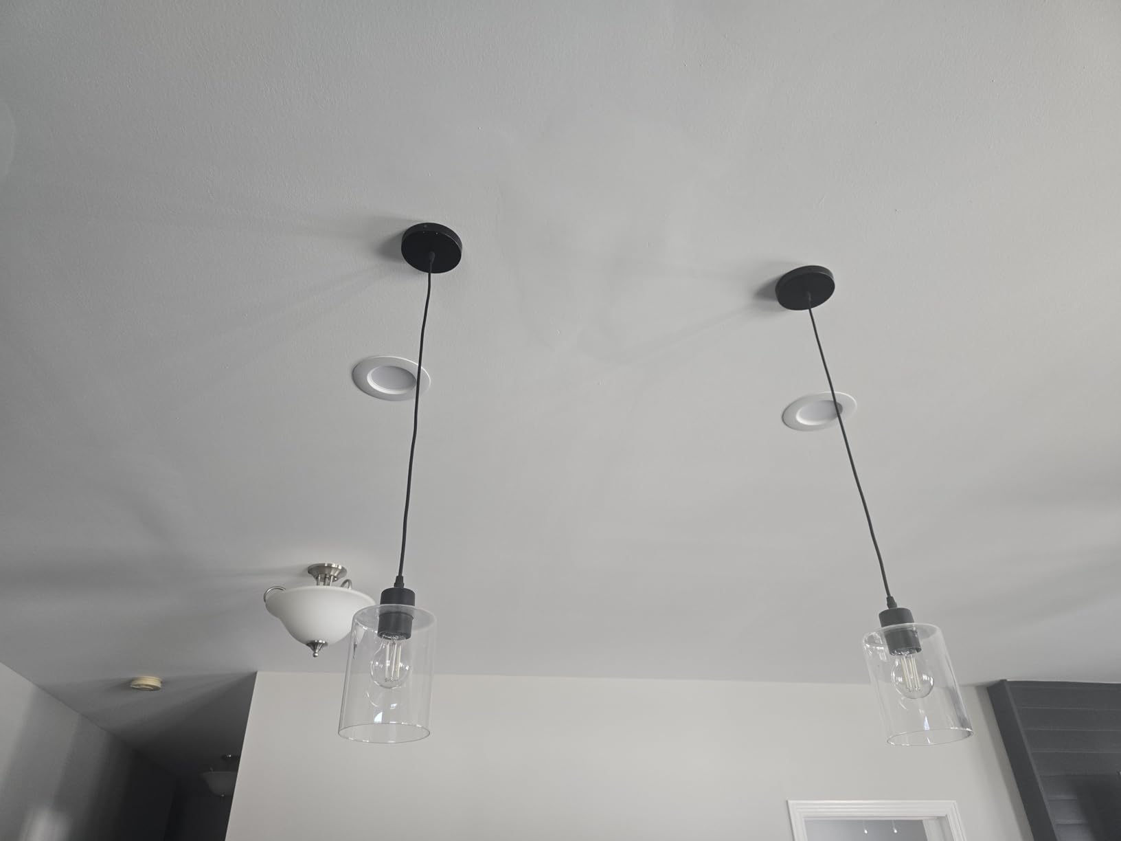 Modern Black Farmhouse Clear Glass Cylinder Pendant Light Fixture, Island Lights for Kitchen, Mini Pendant Lighting for Kitchen Island Decor - 4.75 Inch Shade 58 Inch Cord (Black 2 Pack) customer photo 1