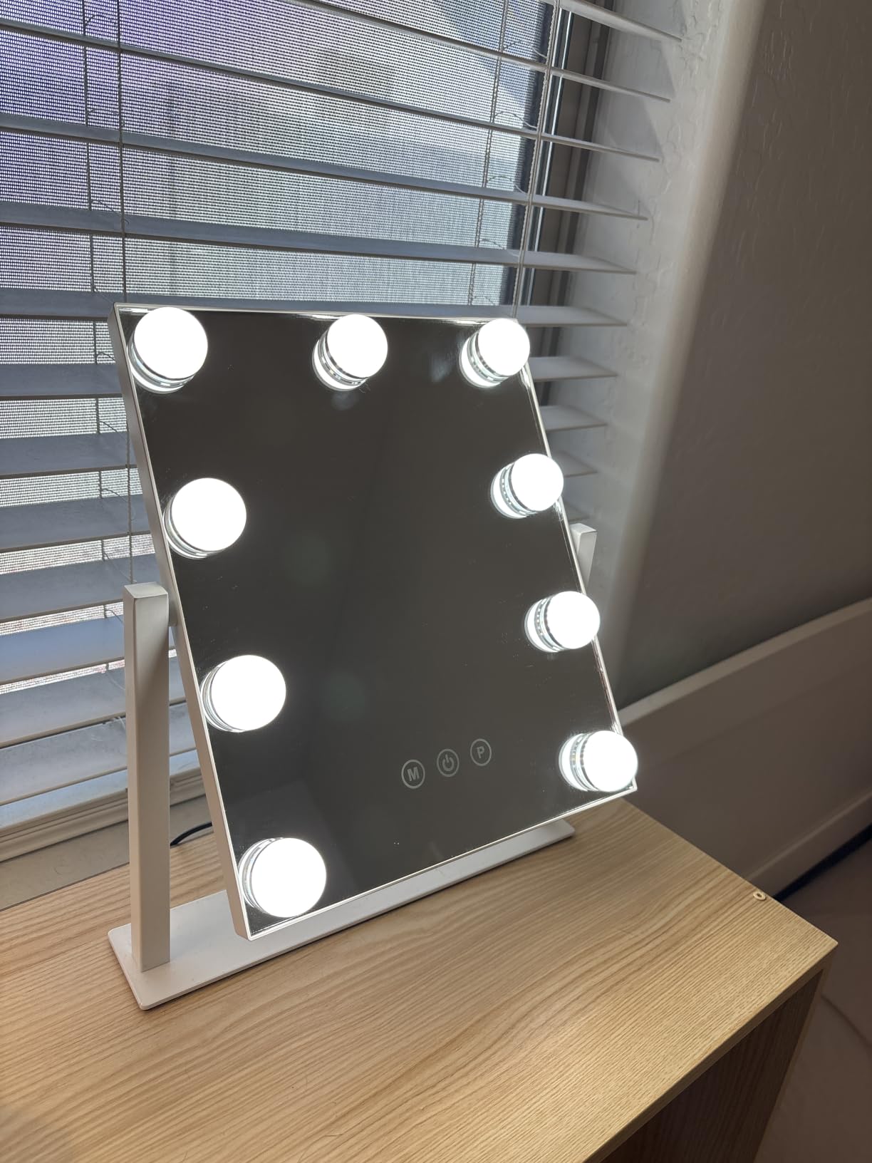 Kotdning Vanity Mirror with Lights,Lighted Vanity Mirror with 9 Dimmable Bulbs for Dressing Room & Bedroom,3 Color Lighting,Modes Detachable 10x Magnification 360°Ratation(White) 12