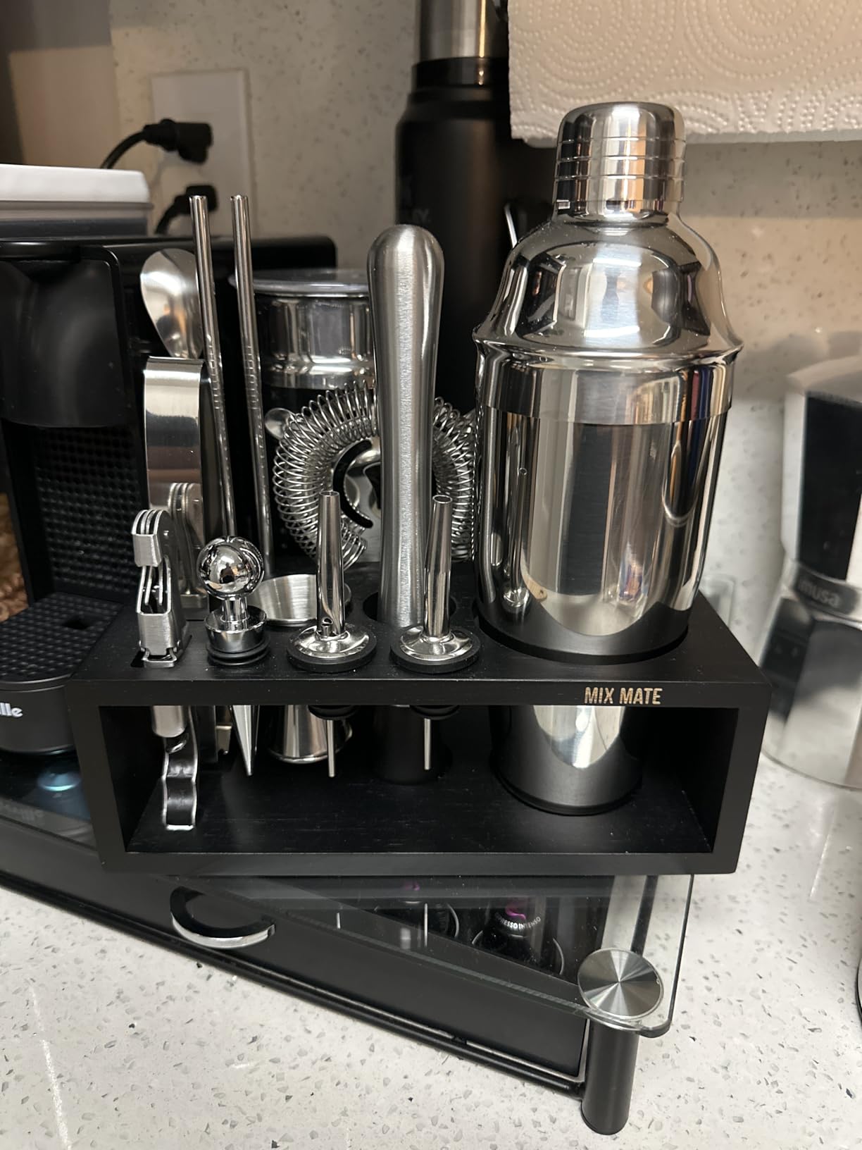 Mixology Bartender Kit with Stand - 15 Piece Bar Tool Set, Silver Bar Set Cocktail Shaker Set for Drink Mixing - Includes Martini Shaker, Jigger, Strainer, Bar Mixer Spoon, Tongs, Opener | Gift Idea customer photo 2