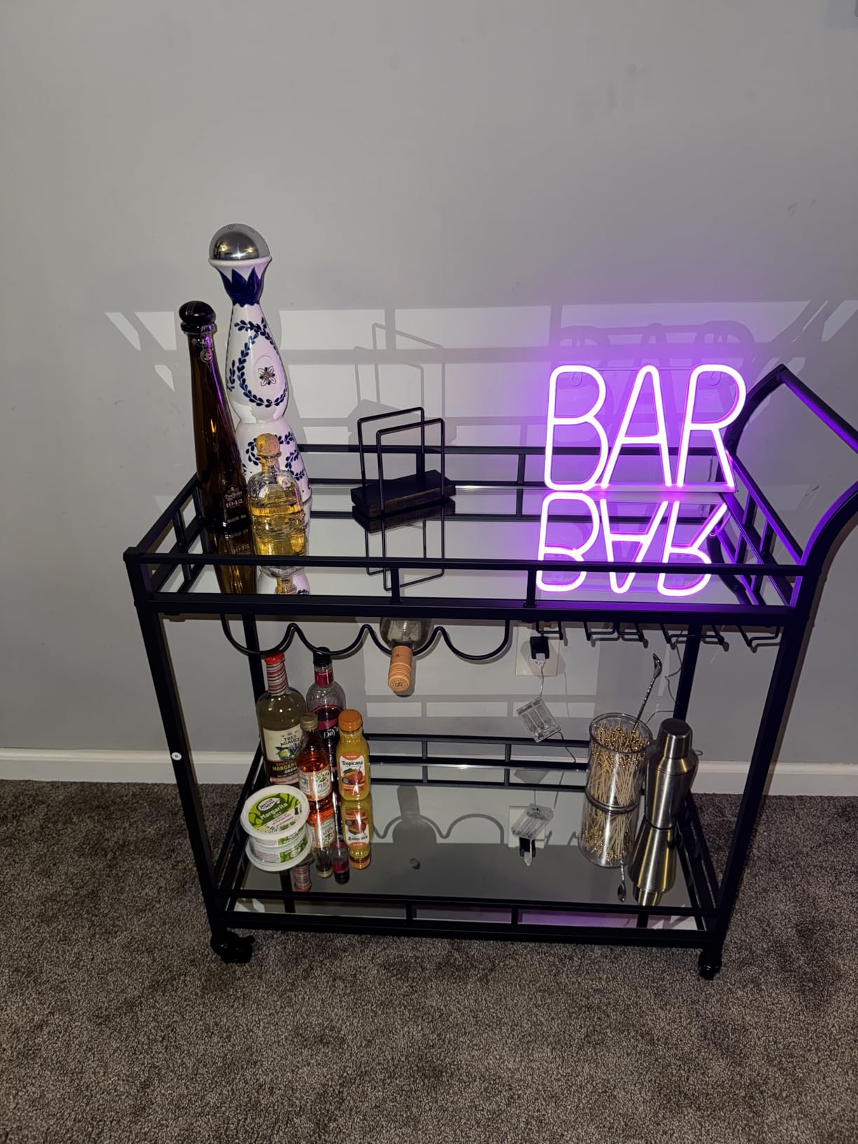 VASAGLE Bar Cart with 2 Mirrored Shelves, Wine Holders, Glass Holders | Home Bar Serving Cart, Wine Cart, for Kitchen, Dining Room, Gold, 15 x 33.9 x 35.4 inches, ULRC090A03 customer photo 2