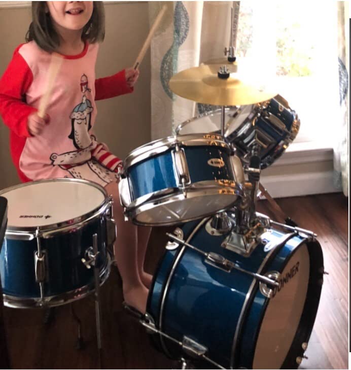 Kids Drum Sets-Donner 5-Piece for Beginners, 14 inch Junior Drum Kit, with Adjustable Throne, Cymbal, Hi-Hat, Pedal & Drumstick, Present for Child-Blue customer photo 2