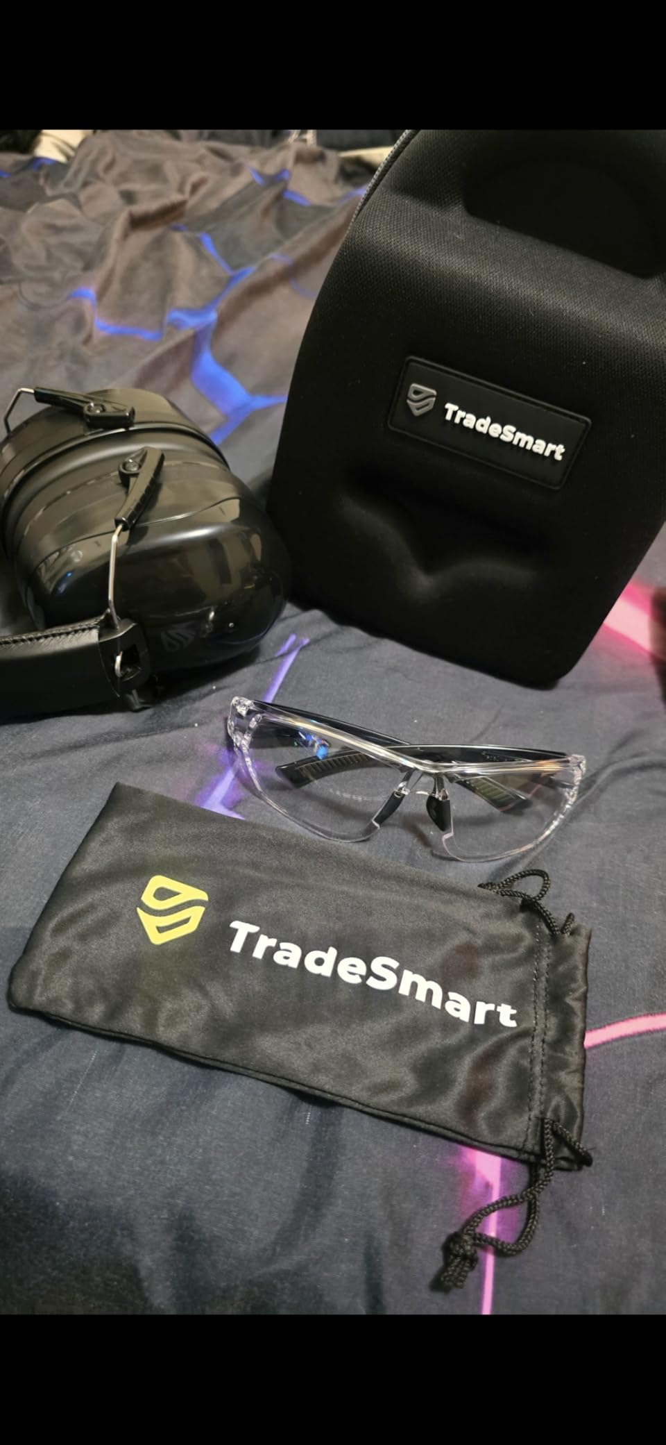 TradeSmart Shooting Ear & Eye Protection Kit, Combined NRR 38 | The hard clip-on case stores it all. You get anti-fog UV400 safety glasses, foam earplugs and foldable padded earmuffs. customer photo 1
