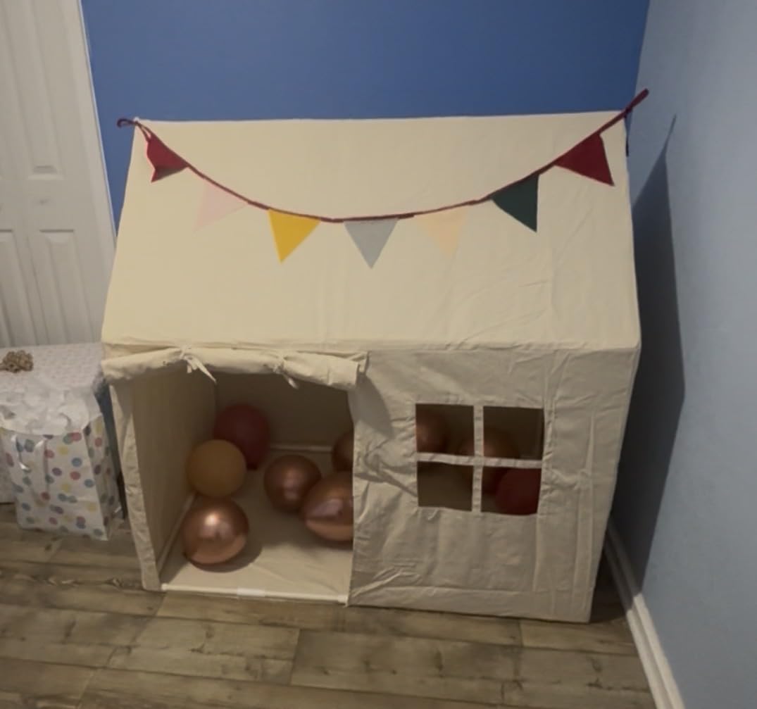 Kids Tent Indoor Playhouse, Kids Play Tent Kid Playhouse Toys Toddler Tent | Razee Large Play House with Pennant Banners, Kid Toys for Boy Girl Birthday House Gift - Neutral Colors, 49.5*35.5*49.5