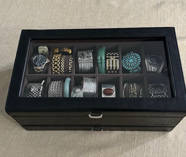 TAWBURY Watch Box for Men - 12 Slot Watch Case with Storage Drawer, Real Glass Display and 2-inch Wide Pillows for Large Watches (Brown) customer photo 1