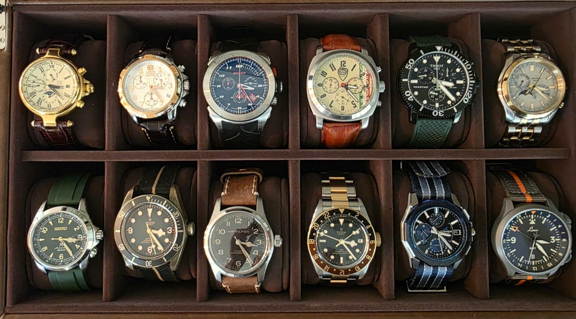TAWBURY Watch Box for Men - 12 Slot Watch Case with Storage Drawer, Real Glass Display and 2-inch Wide Pillows for Large Watches (Brown) customer photo 2