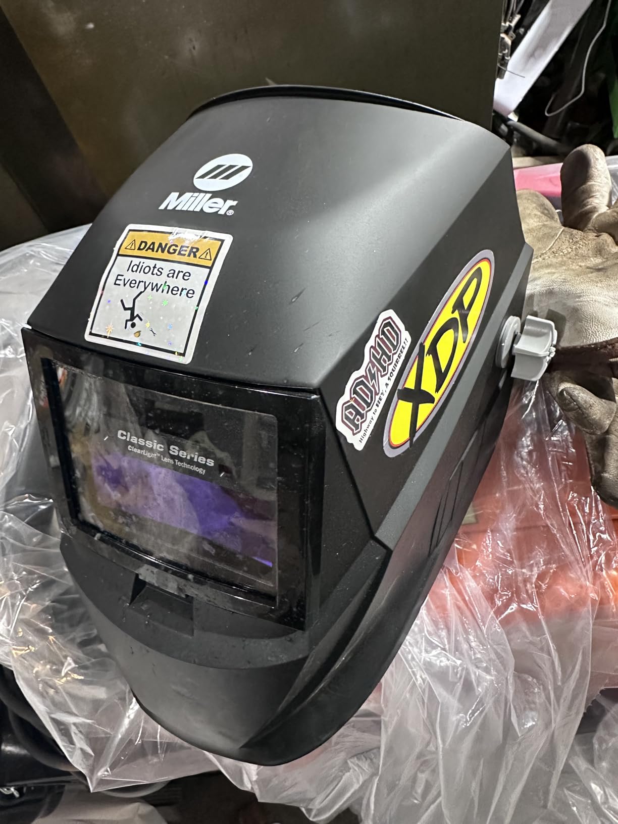 Miller Classic Series Welding Helmet, ClearLight, Shade 8-13, Black | For the value-minded welder; TIG/MIG; variable shade 8-13; HD optics; comfortable headgear customer photo 1