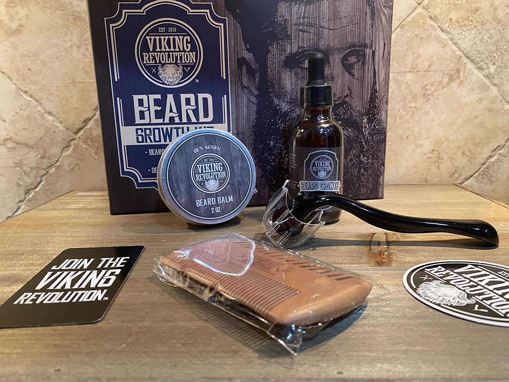 Viking Revolution Beard Growth Kit - 4 Products Included | Advanced Growth Formulation - Balm (2oz), Serum (2fl oz), Derma Roller & Wooden Comb customer photo 1