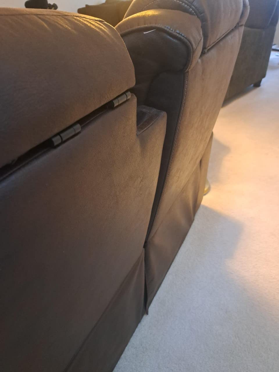 Signature Design by Ashley Faux Leather Power Reclining Sofa, Slate | 15-minute assembly, Zero gravity reclining couch, Drop-down table, Wireless charging, Power headrest, Next-Gen series customer photo 1