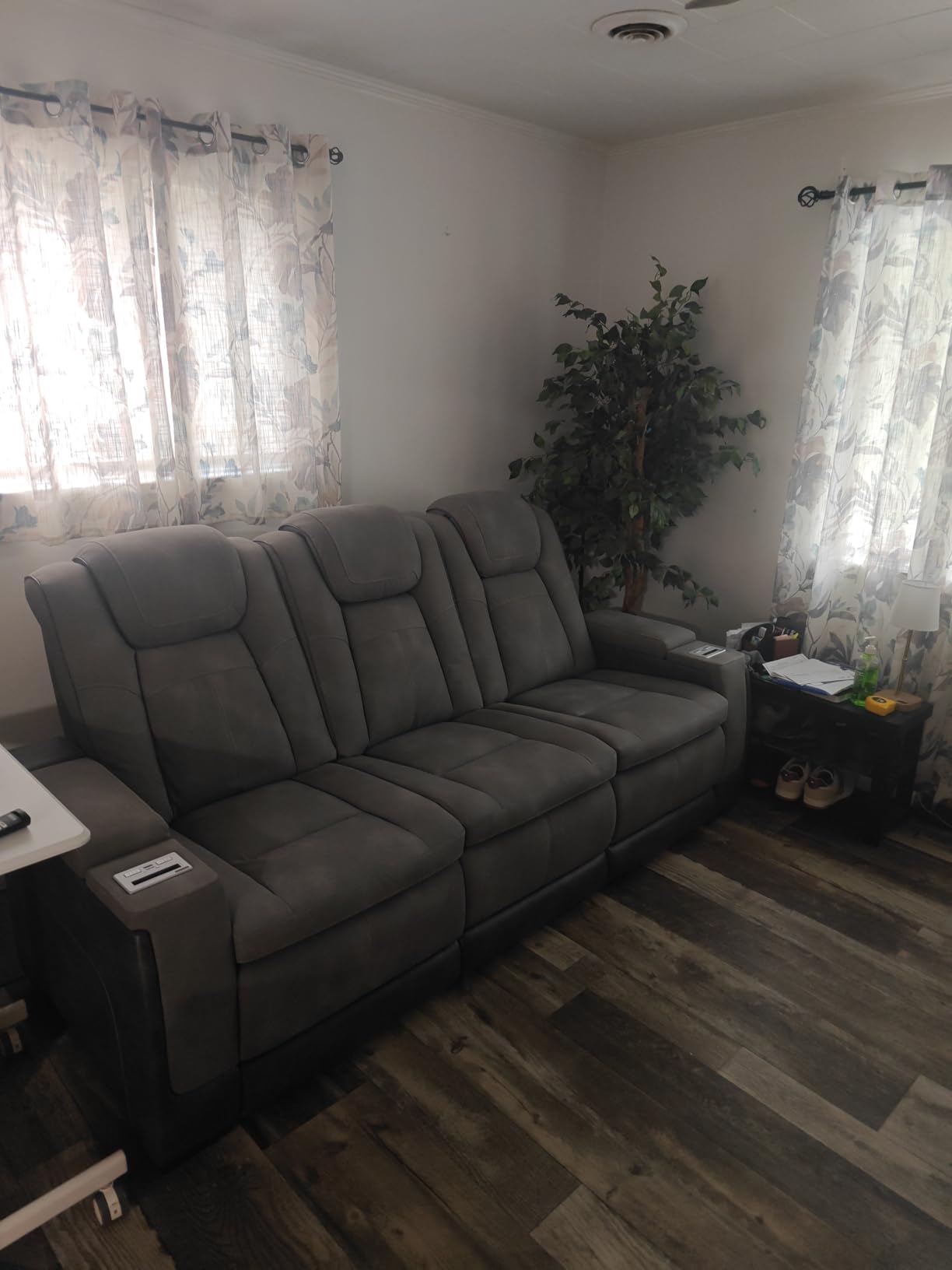 Signature Design by Ashley Faux Leather Power Reclining Sofa, Slate | 15-minute assembly, Zero gravity reclining couch, Drop-down table, Wireless charging, Power headrest, Next-Gen series customer photo 2