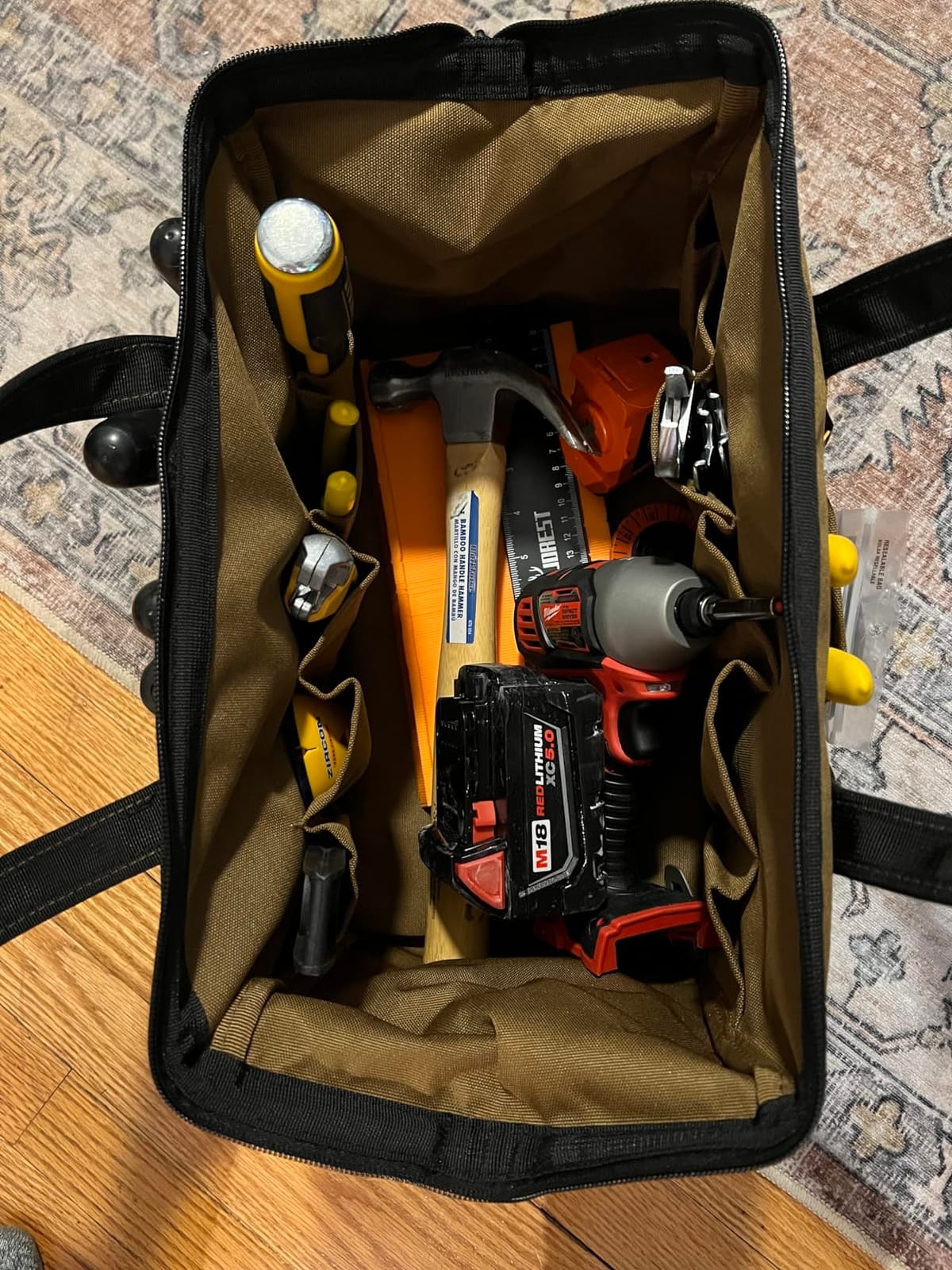 Coreflex 14 inch Wide-Mouth Tool Bag, Gear Bag, Multiple Purpose - for Plumbers, Electricians, Handymen also good for daily use, office use and camping. (Tan) customer photo 1