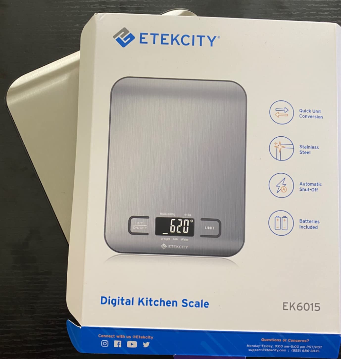 Etekcity 22lb Food Kitchen Scale, USB Rechargeable, IPX6 Waterproof | Digital scale with grams & ounces, 1g precision, 5 weight units, tare, ideal for baking, meal prep, Stainless Steel, Silver customer photo 1
