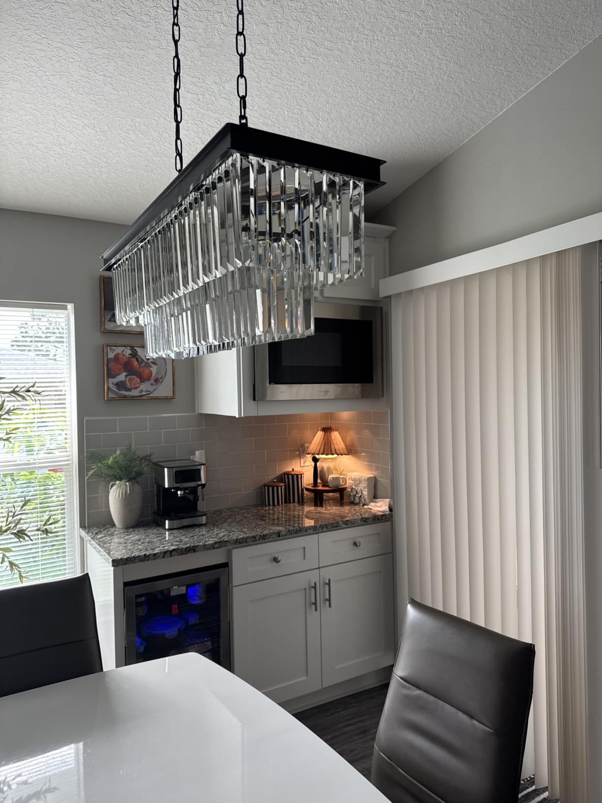 Weesalife Black Crystal Chandeliers for Dining Room, 11-Lights L33.5 Inch | Modern Rectangle Chandeliers for Dining Room, Contemporary Pendant Light Fixture for Kitchen Island Bar, Adjustable Height customer photo 1