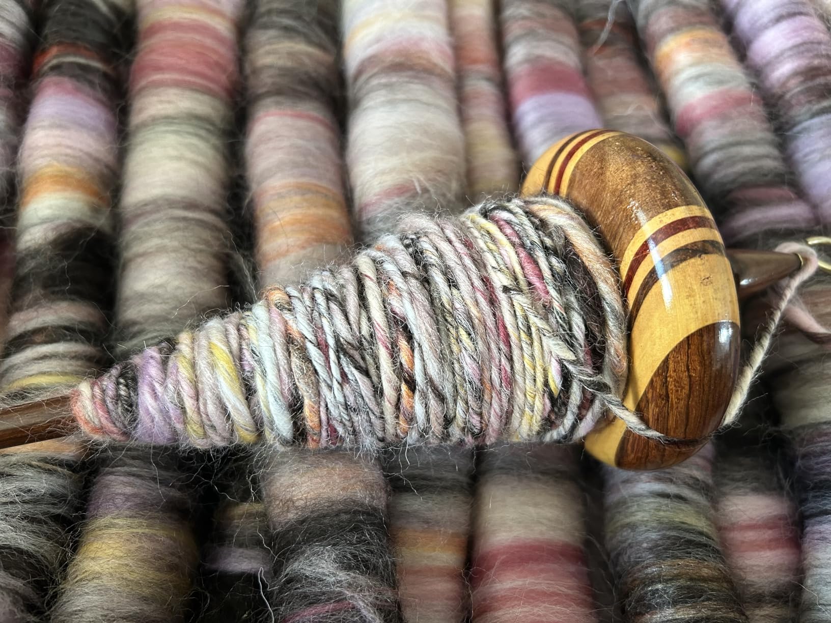 Revolution Fibers Premium Artisan Top Whorl Drop Spindle for Beginner & Advanced Hand Spinning - 11 inch Shaft | 3.25 inch Whorl Diameter | Multi-Wood Satin Finish | Spin Roving into Yarn customer photo 1