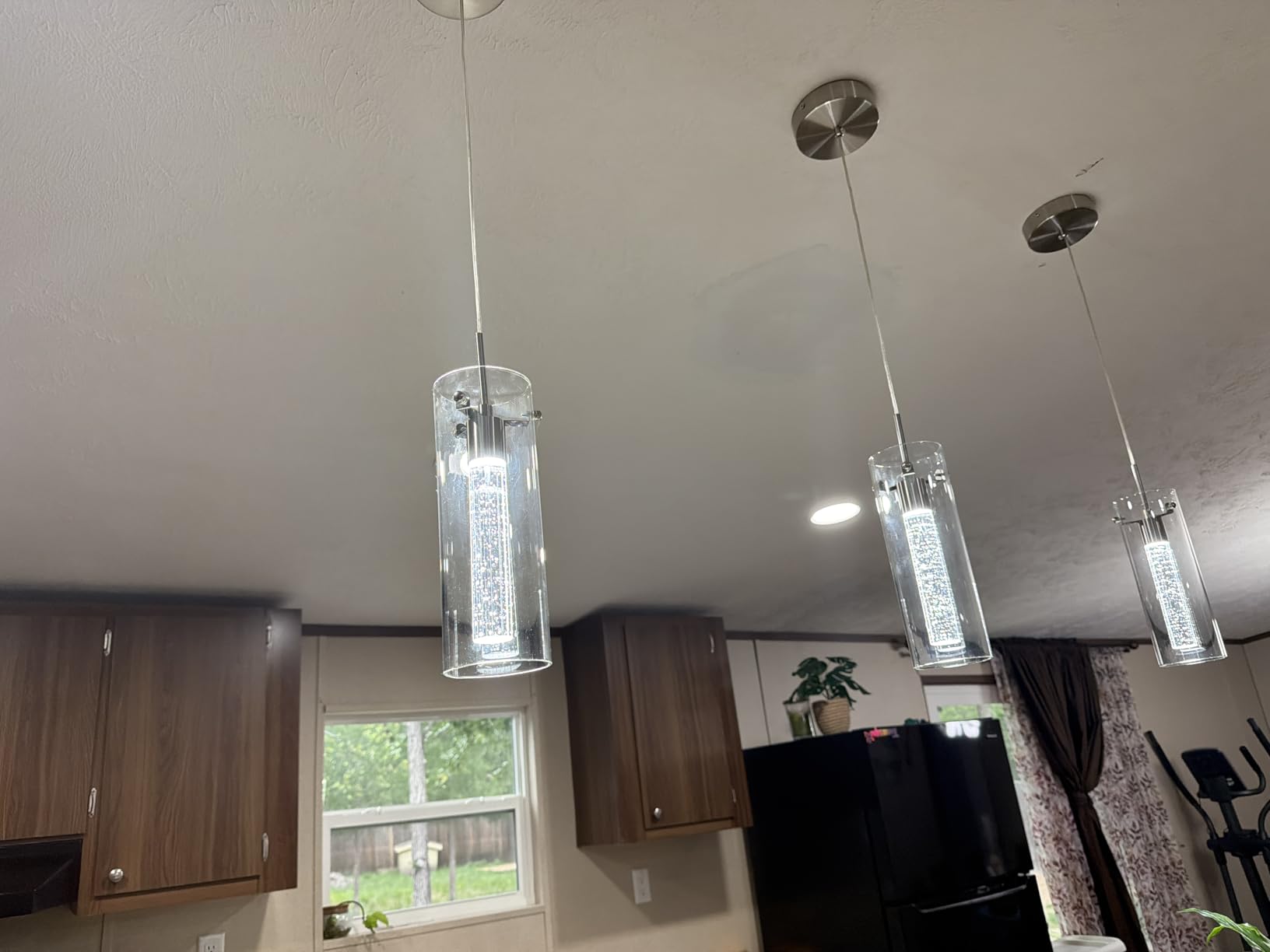 Nickel Pendant Ceiling Light Fixture, 3 Pack Crystal Bubble Pendant Lights Kitchen Island with Clear Cylinder Glass Shade, 6500K Integrated Led Modern Island Light for Kitchen, Dining Room, Bar customer photo 2