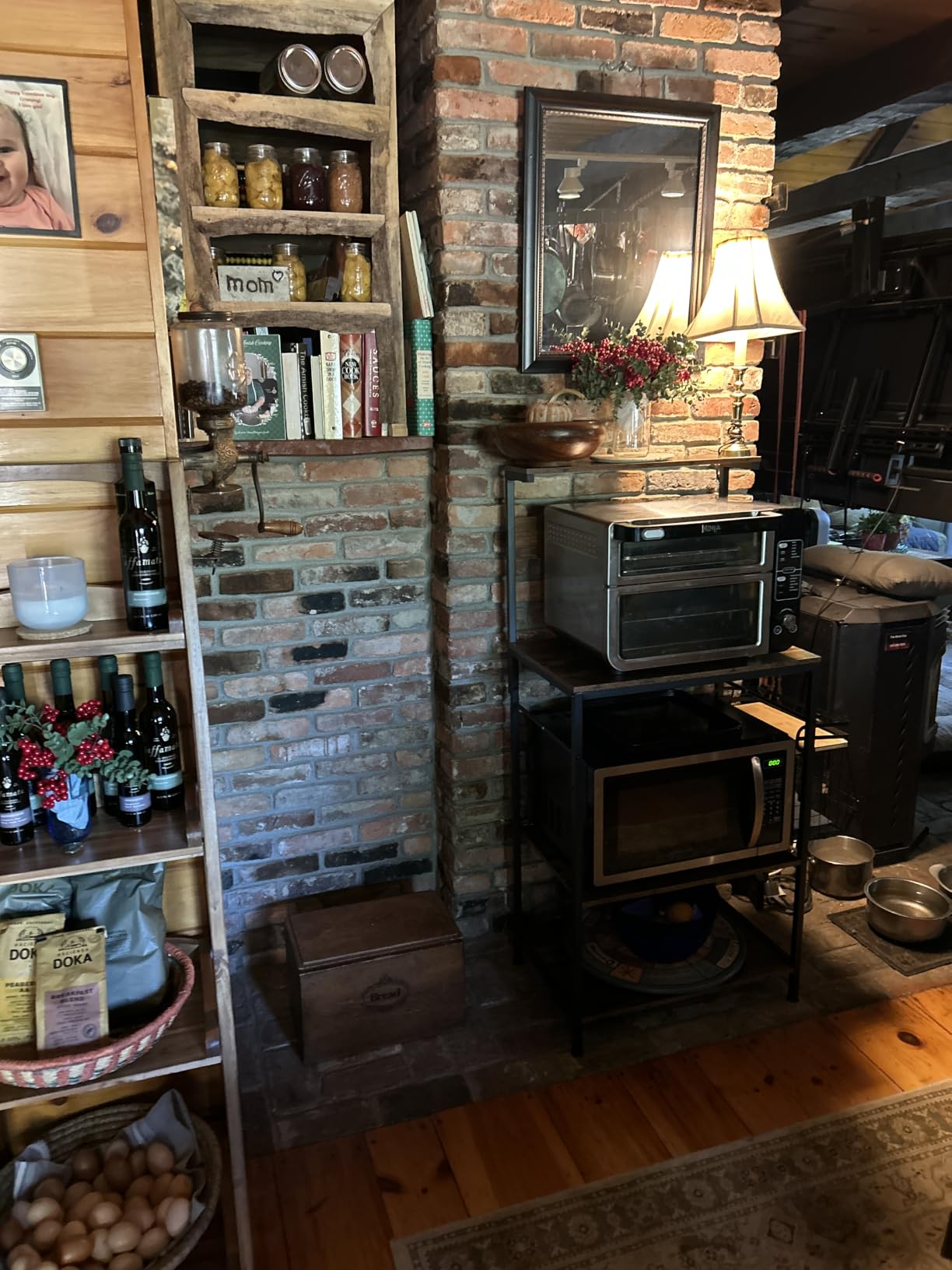 SUPERJARE Kitchen Bakers Rack with Power Outlet, Coffee Bar Table 4 Tiers, Kitchen Microwave Stand with 6 S-shaped Hooks, Storage Shelf Rack for Spices, Pots and Pans - Rustic Brown customer photo 1