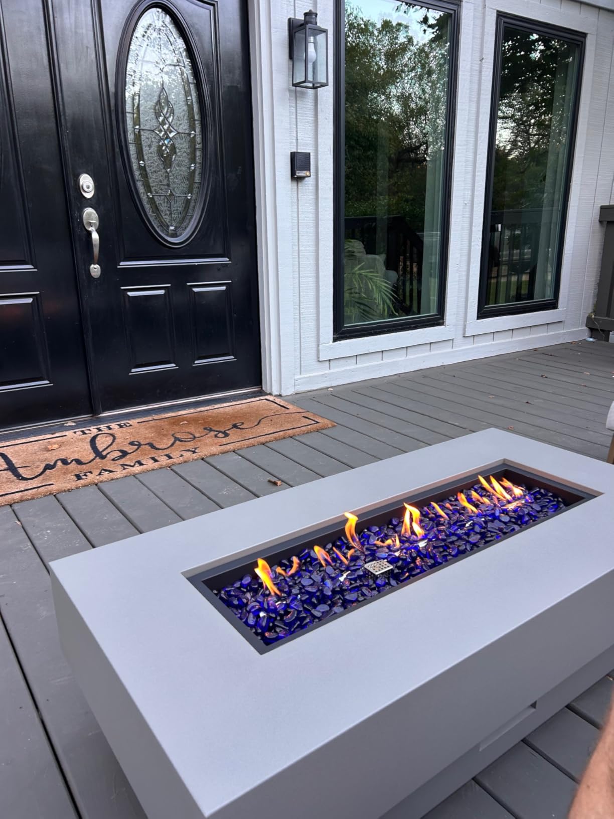 Propane Outdoor Fire Pit Table, Flint & Concrete Look 32-inch Round Patio Propane Fire Table 50,000 BTU w/Lid, Glass Rocks, Cover, Pre-Attached 10ft Hose customer photo 1