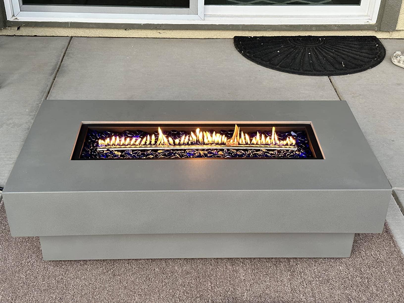 Propane Outdoor Fire Pit Table, Flint & Concrete Look 32-inch Round Patio Propane Fire Table 50,000 BTU w/Lid, Glass Rocks, Cover, Pre-Attached 10ft Hose customer photo 2