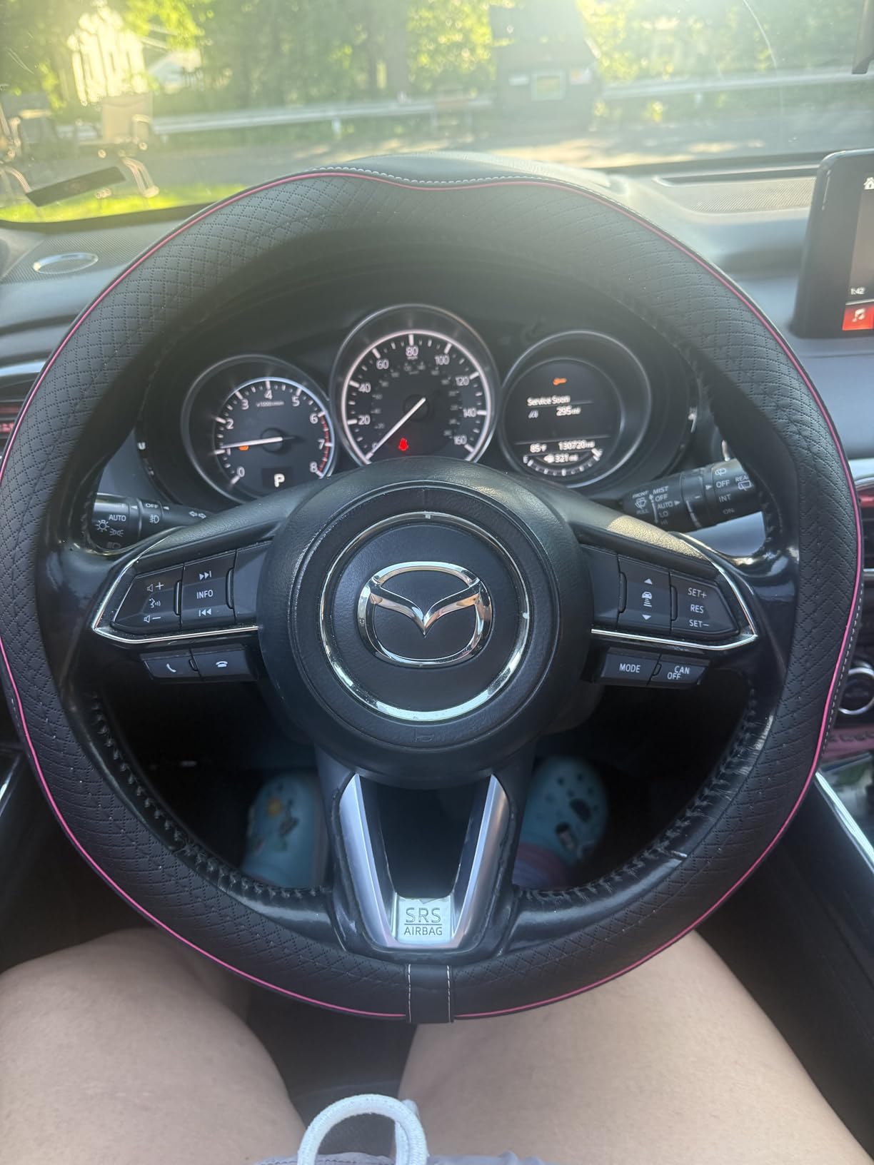 Car Steering Wheel Cover, Anti-Slip, Safety, Soft, Breathable, Heavy Duty, Thick, Full Surround, Sports Style (Black with Red line) customer photo 1