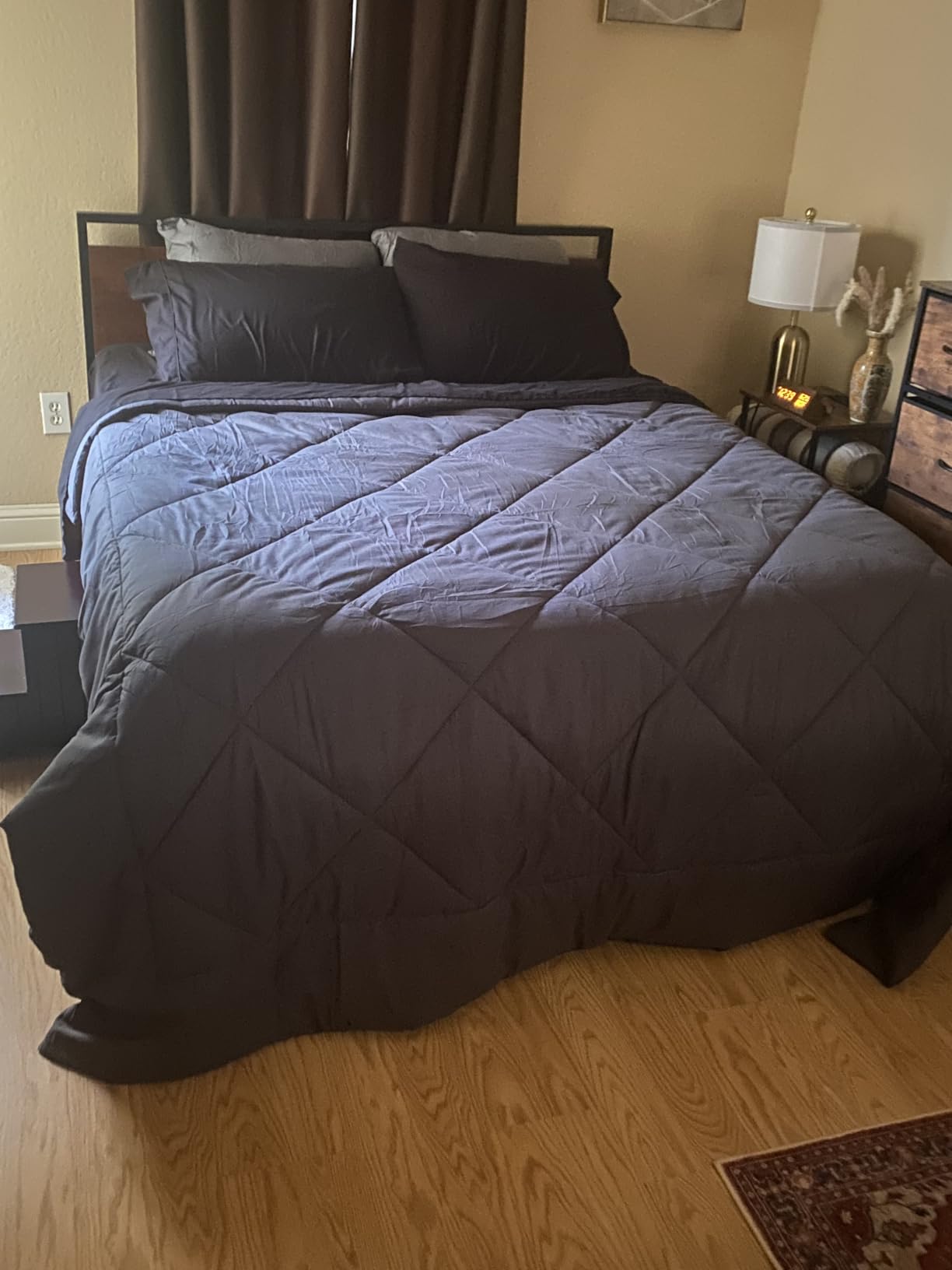 SHA CERLIN 14 Inch Queen Size Metal Platform Bed Frame with Wooden Headboard and Footboard, Mattress Foundation, No Box Spring Needed, Large Under Bed Storage, Non-Slip Without Noise, Walnut customer photo 1