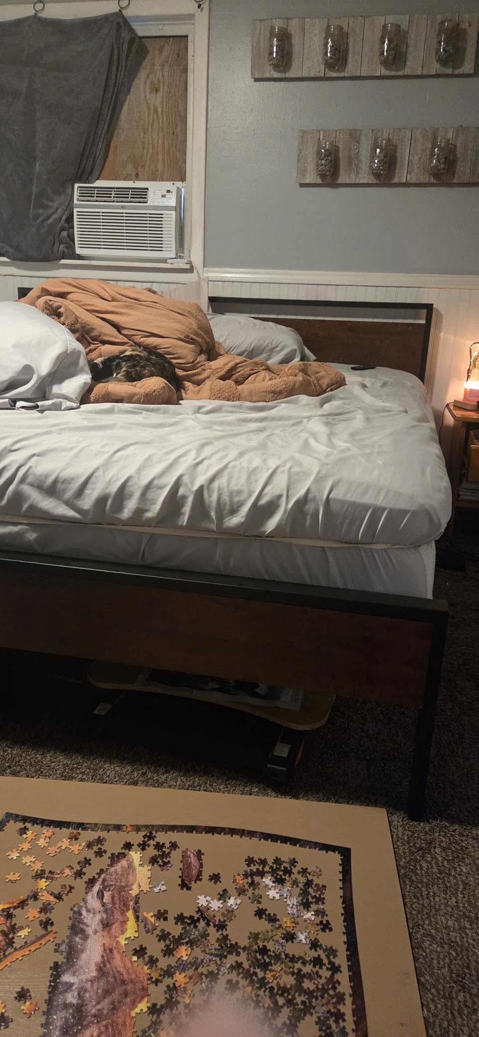 SHA CERLIN 14 Inch Queen Size Metal Platform Bed Frame with Wooden Headboard and Footboard, Mattress Foundation, No Box Spring Needed, Large Under Bed Storage, Non-Slip Without Noise, Walnut customer photo 2