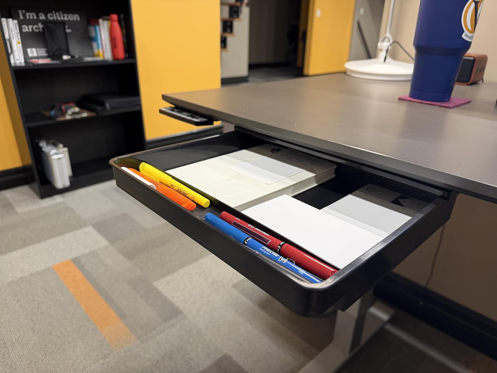 Under Desk Drawer Storage Organizer - 2 Pack (Large and Small) Black - 2 Installation Methods (Screw or Adhesive) customer photo 1