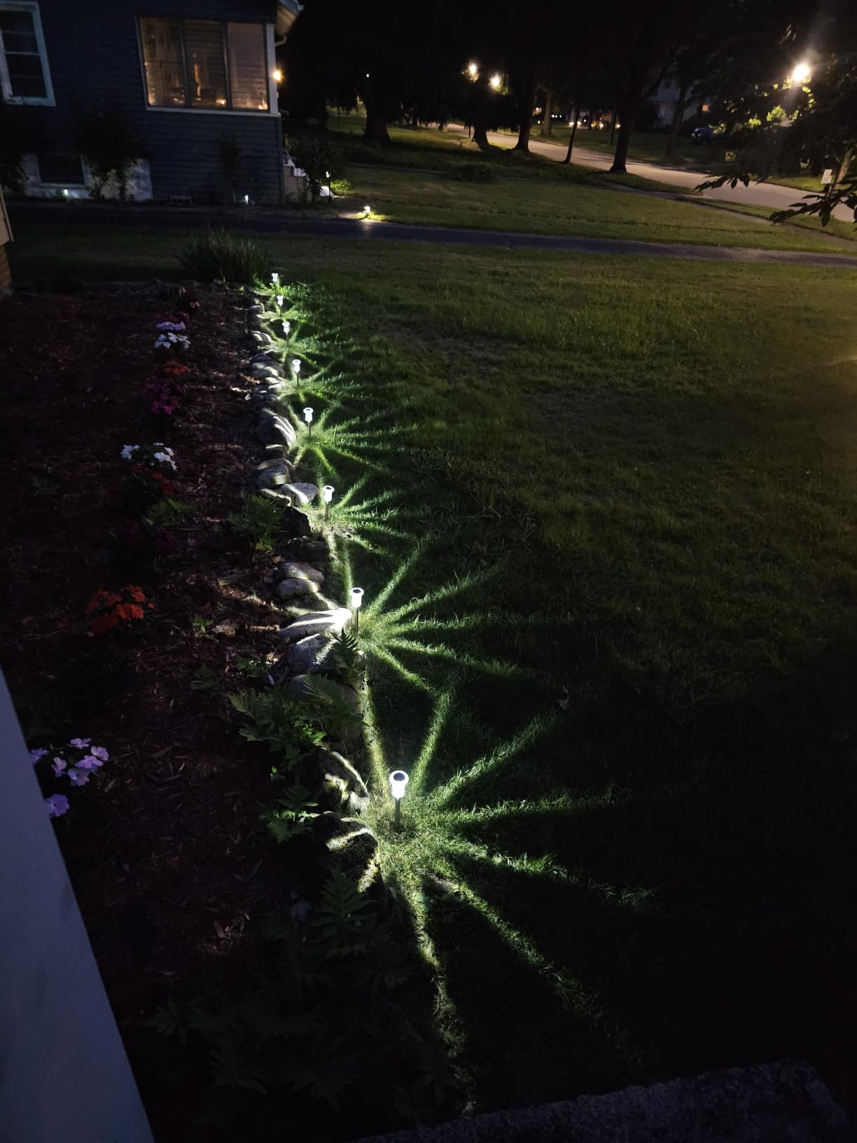 DenicMic Solar Lights Outdoor Waterproof 10 Pack Pathway Lights Cool White | Stake Lights for Yard Garden Driveway Walkway Outside Landscape Path Lights, Auto On/Off 6000K LED, Stainless Steel Pole customer photo 1