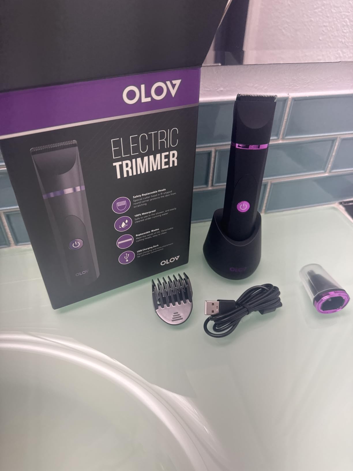 OLOV Electric Body Hair Trimmer - Groin Trimmer for Men - Bikini Trimmer Women - Wet/Dry Shaver Groomer, Replaceable Ceramic Blade Heads, USB Recharge Dock, Waterproof Hygiene Razor, Black customer photo 1