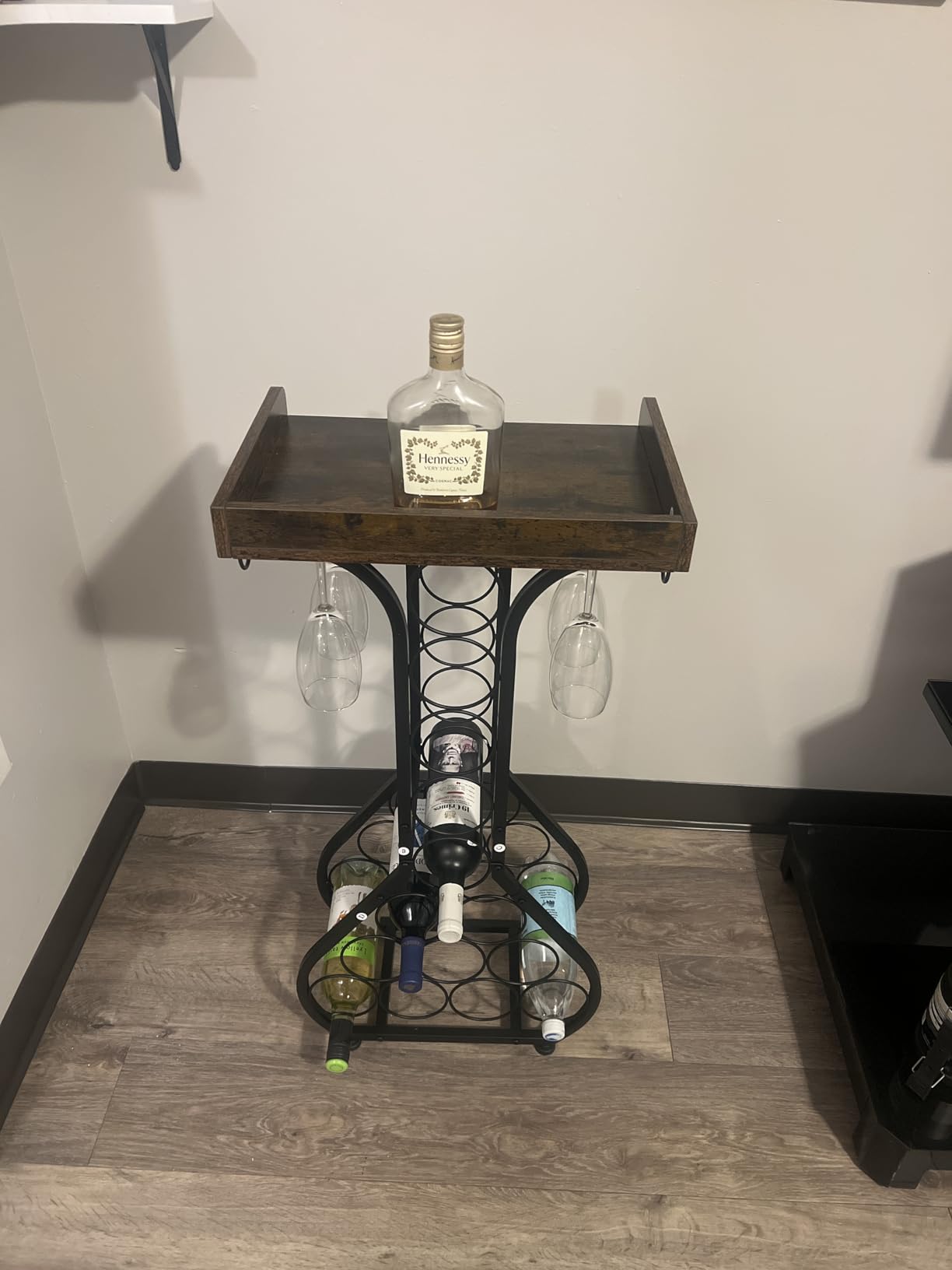 X-cosrack Wine Rack Freestanding Floor, Mini Bar Table Wine Holder Stand Liquor Cabinet with Glass Holder Wood Tabletop 14 Bottles Floor Wine Storage for Home Bar Kitchen Living Room customer photo 2