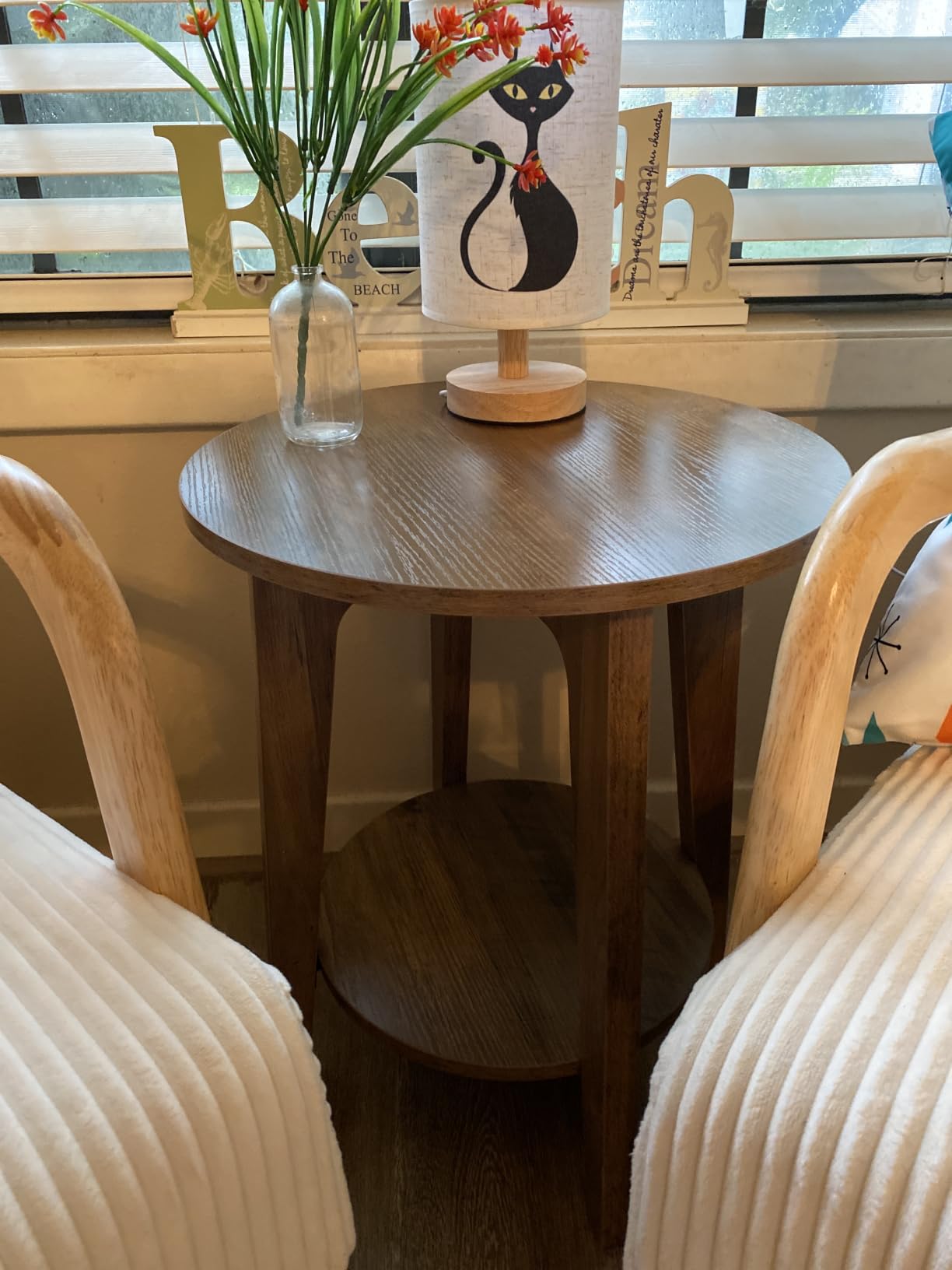 VASAGLE MAEZO Collection - Side Table, 2-Tier Small Round End Table with Tapered Legs, Honey Brown customer photo 2