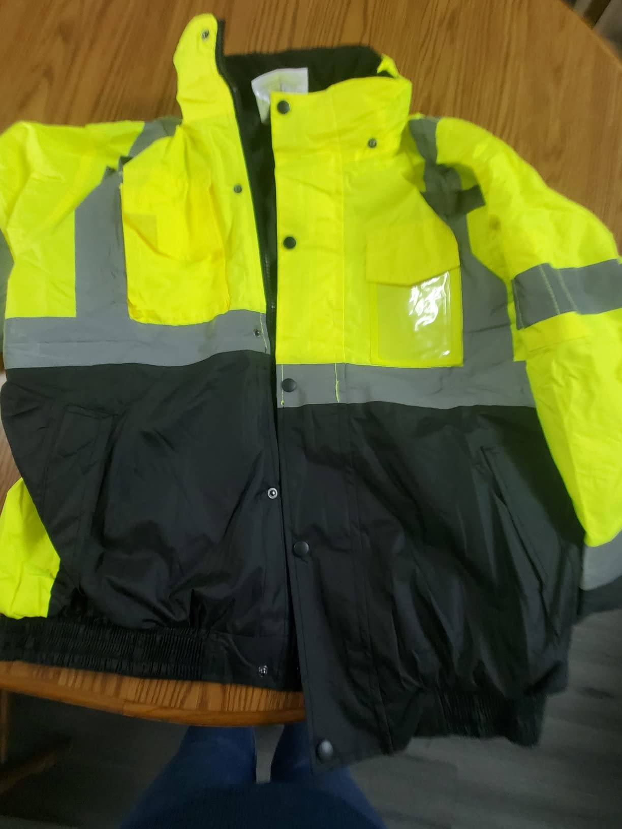 Safety jacket for men, Reflective high Visibility Hooded jacket, Hi-Vis Bomber Jacket with Pockets and Zipper, Waterproof, Black Bottom, ANSI/ISEA 107-2020 Type R Class 3, Lime customer photo 1