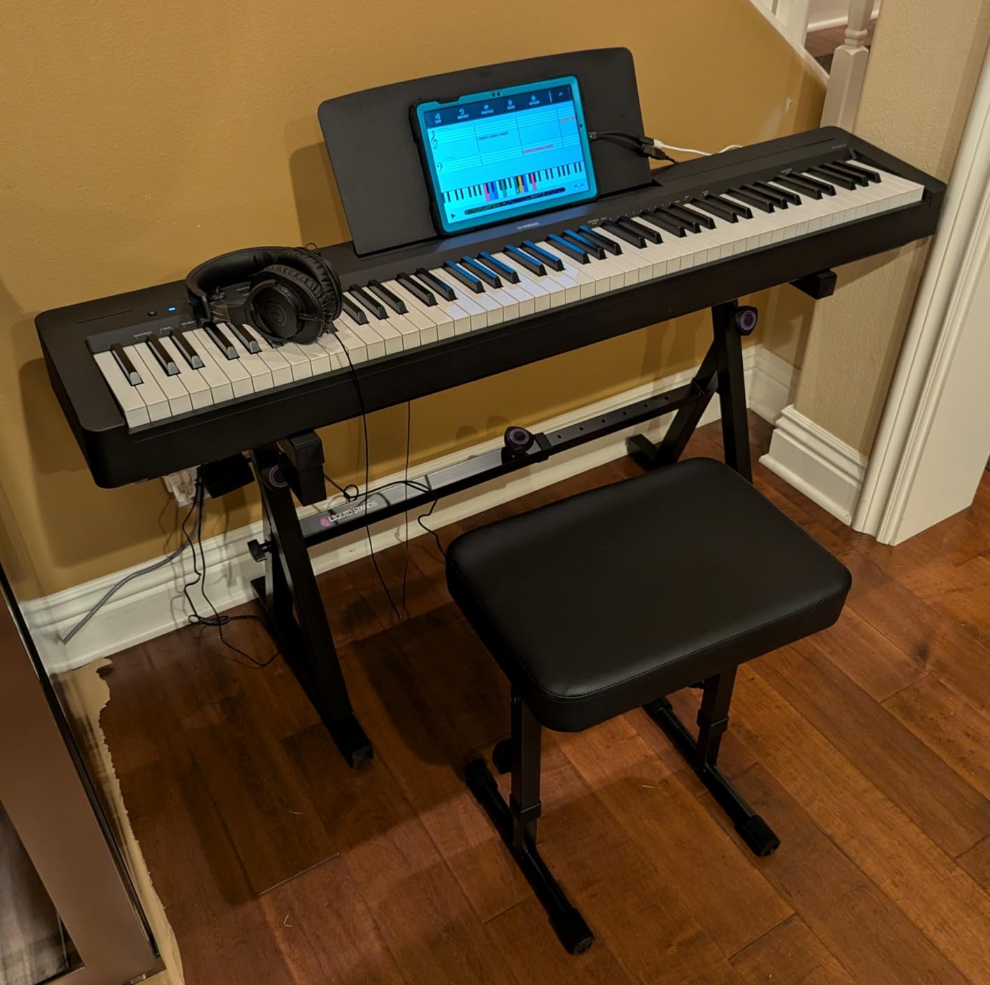 Liquid Stands Piano Keyboard Stand and Bench Set - Portable Heavy Duty Digital Piano Stand for 54-88 Key Electric Pianos & Adjustable Chair, Stool, Seat - Sturdy Keyboard Music Accessories customer photo 2
