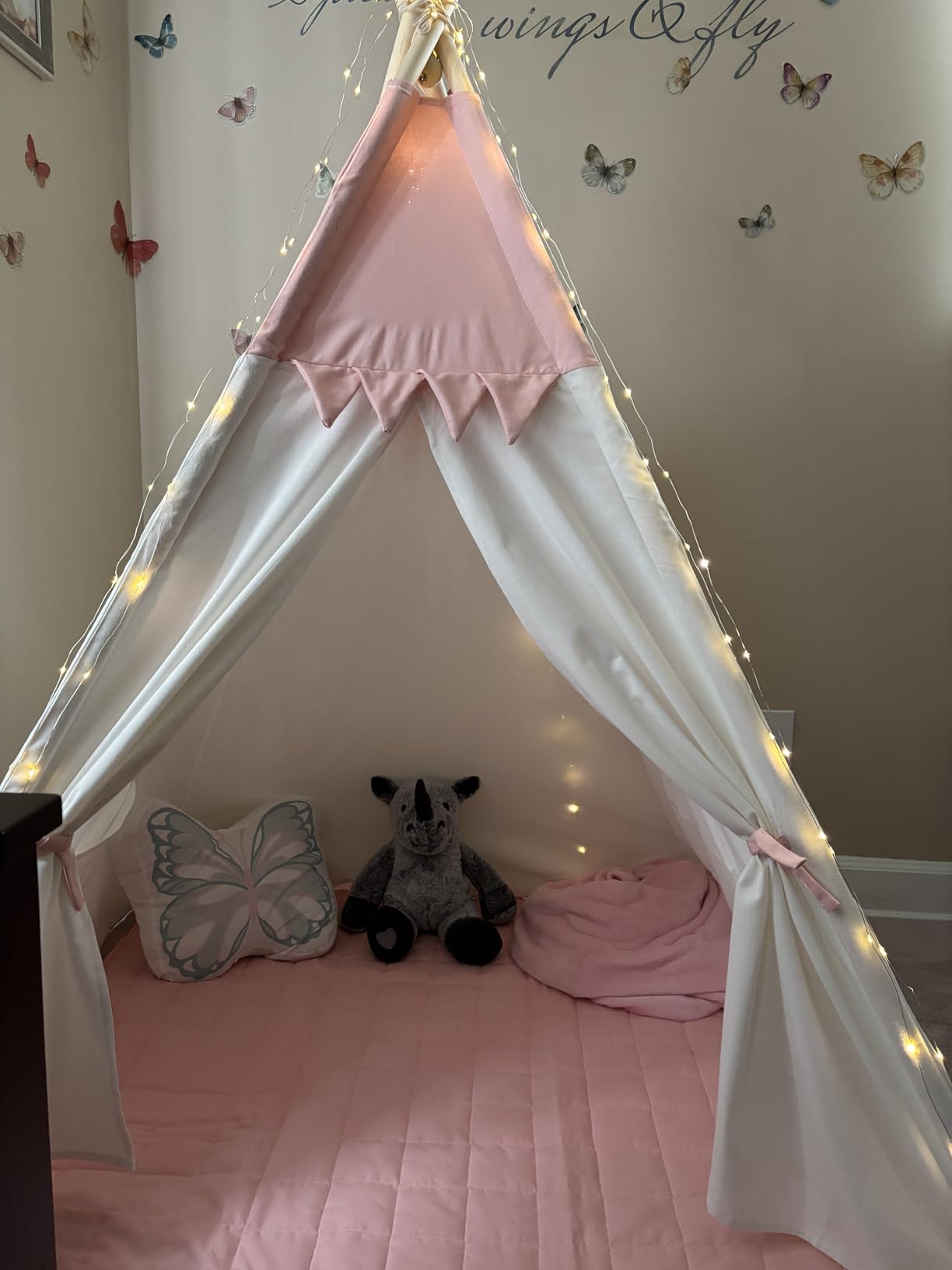 besrey Teepee Tent for Kids, Cotton Play Tent with LED Lights | 47.2