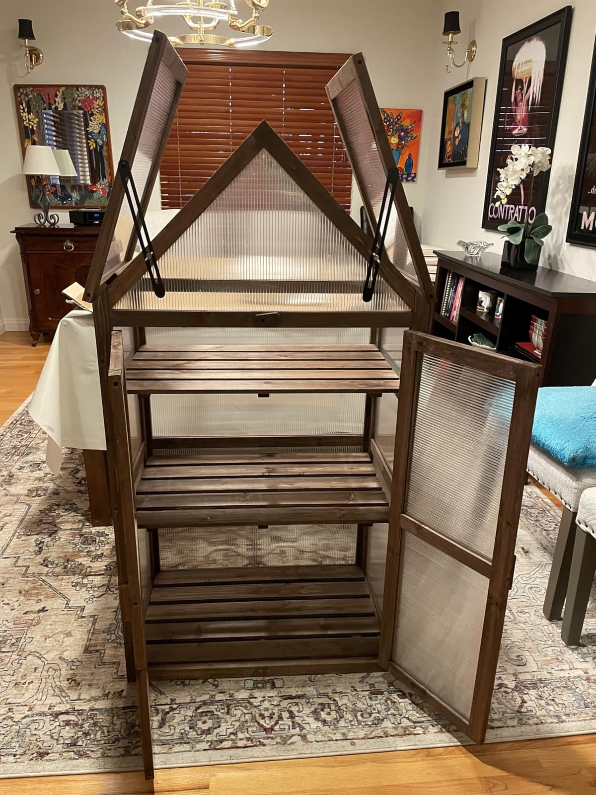 Happygrill Cold Frame, Mini Wooden Green House w/Transparent Openable Roof | Raised Flower Planter Shelf w/ 3 Adjustable Shelves & Polycarbonate Panels, Small Wood Greenhouse Cabinet for Indoor Outdoors customer photo 1