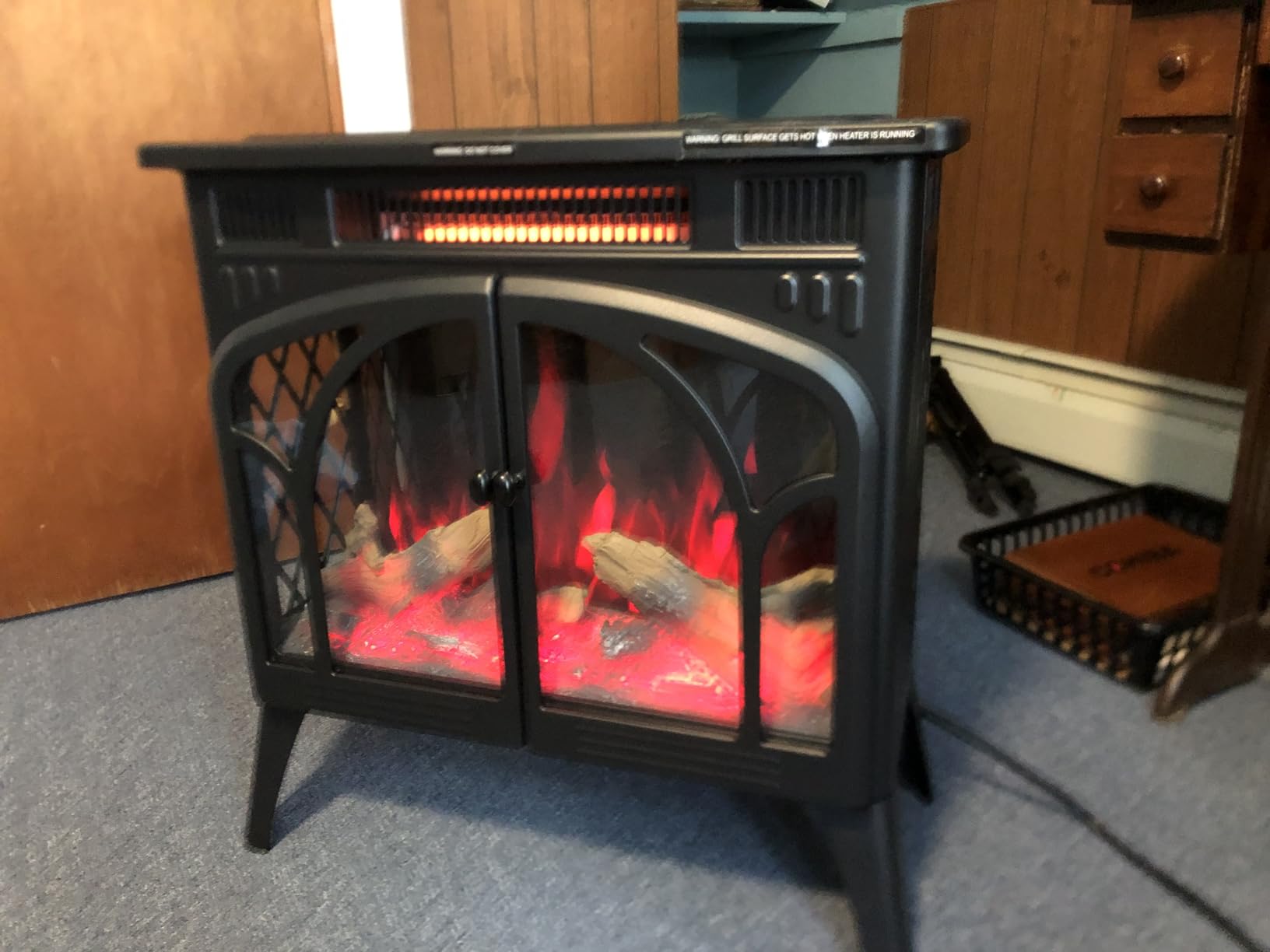 Electactic 24Inch Electric Fireplace Stove, Free-Standing Infrared Fireplace Stove, Controllable 3D Flame, 4 Variable Flame & Log Colors, 1500w, 5100BTU, Black customer photo 1