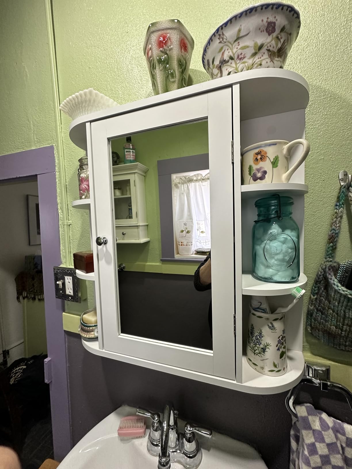 Iwell Bathroom Medicine Cabinet with Mirror, Bathroom Wall Cabinet with 2 Adjustable Shelves & 6 Open Shelves, Medicine Cabinet Organizer, Bathroom Cabinet Wall Mounted, White customer photo 1