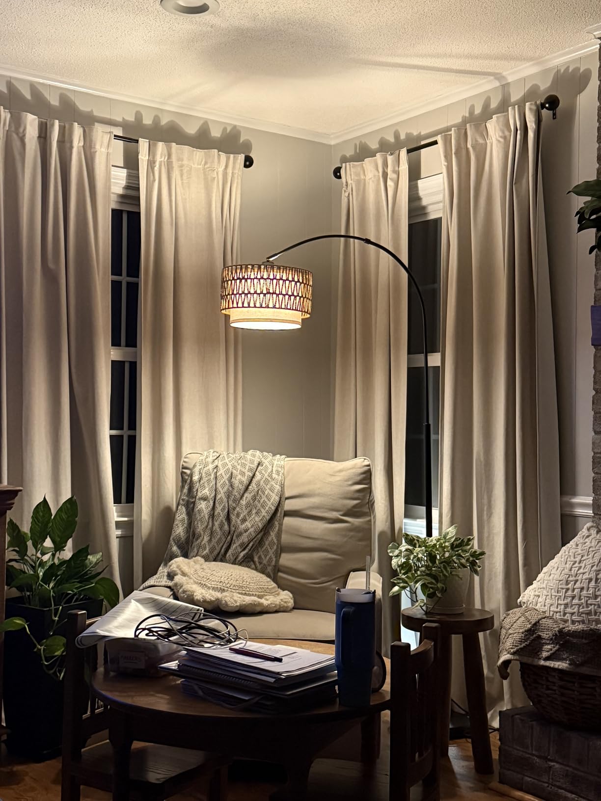 Seaside village Arc Floor Lamps for Living Room, Modern Standing Lamp with Adjustable Hanging Drum Shade, Tall Pole Lamp with Foot Switch, Over Couch Arched Reading Light for Bedroom, Office (Black) customer photo 1