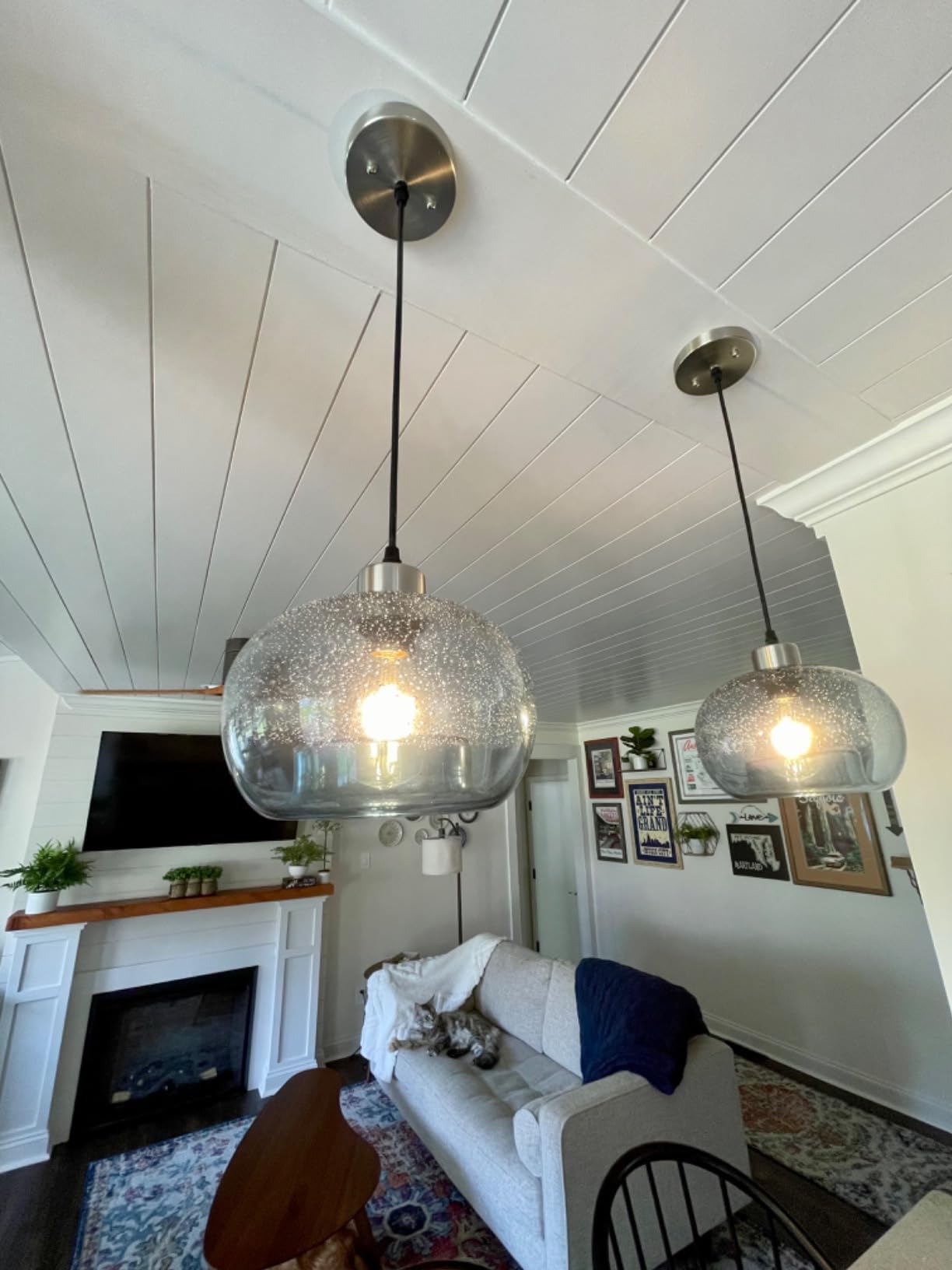 CASAMOTION Glass Pendant Lights, Marble Clear, 2 Pack, Modern Rustic Kitchen Island Dining Room Table, Adjustable Cord, Brushed Nickel, ETL Certification customer photo 1
