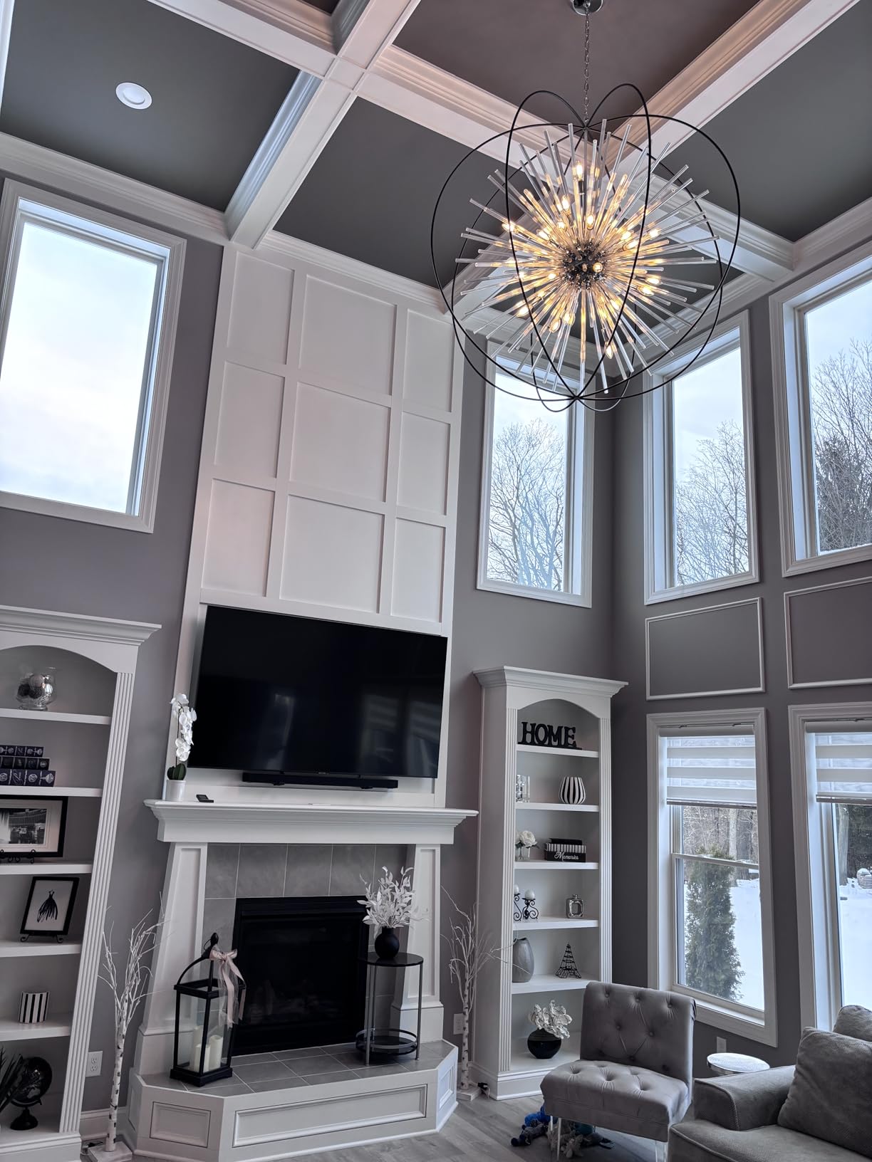Vezzio Modern Black Crystal Chandelier for Entryway Foyer High Ceiling | D28