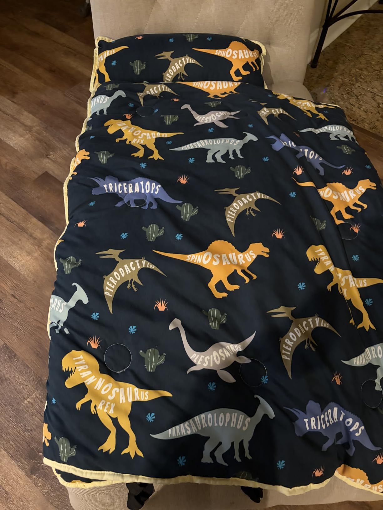 Primlect Toddler Nap Mat with Pillow, Thickened Extra Large Sleeping Bag | 55''x35'' Sleeping Mat with Blanket, Washable, Roll up, Perfect for Daycare, Preschool, Kindergarten, Boys, Dinosaur customer photo 1